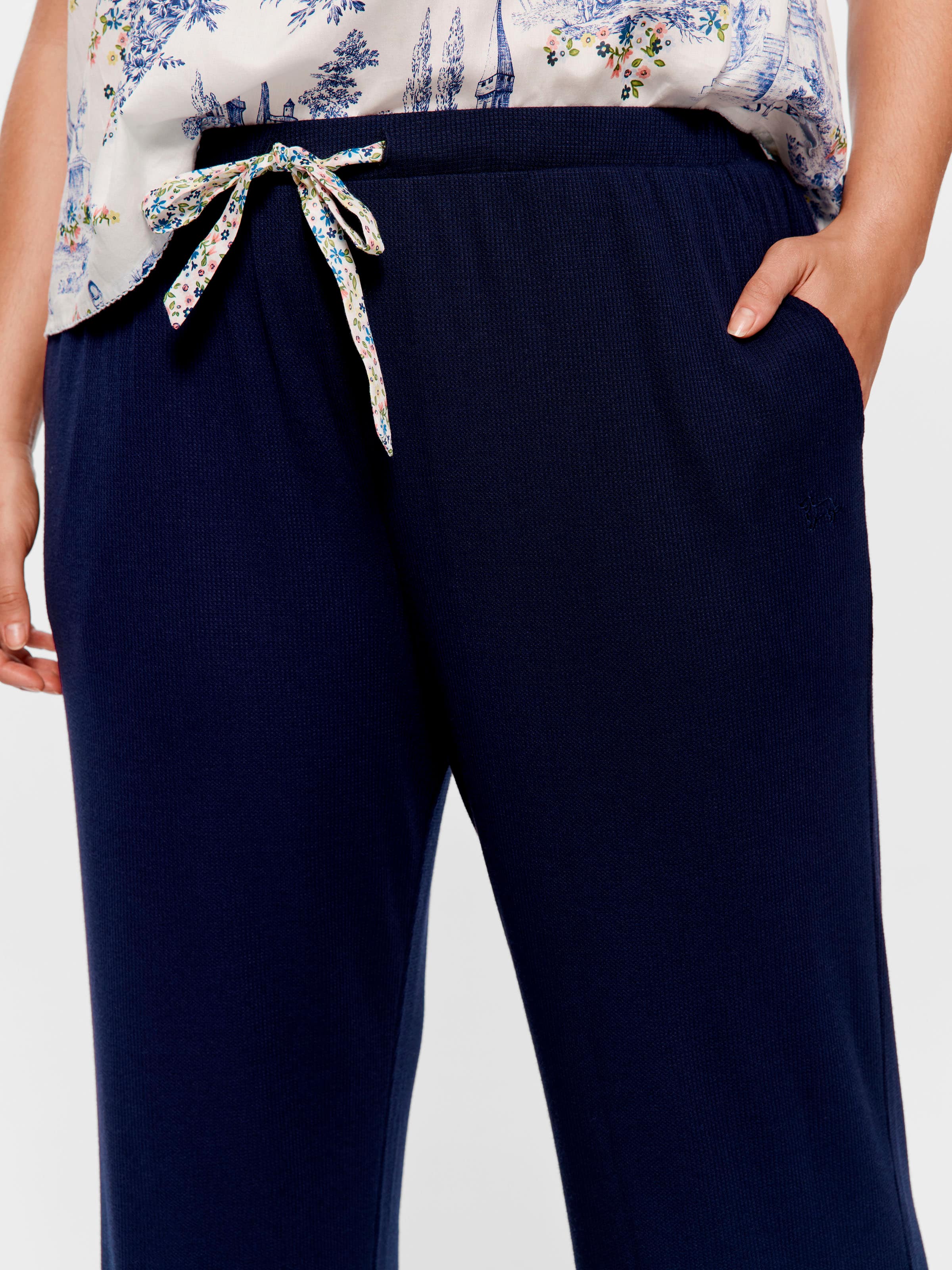 P.A. Plus Navy Floral Trim Waffle Straight Leg Pj Pant