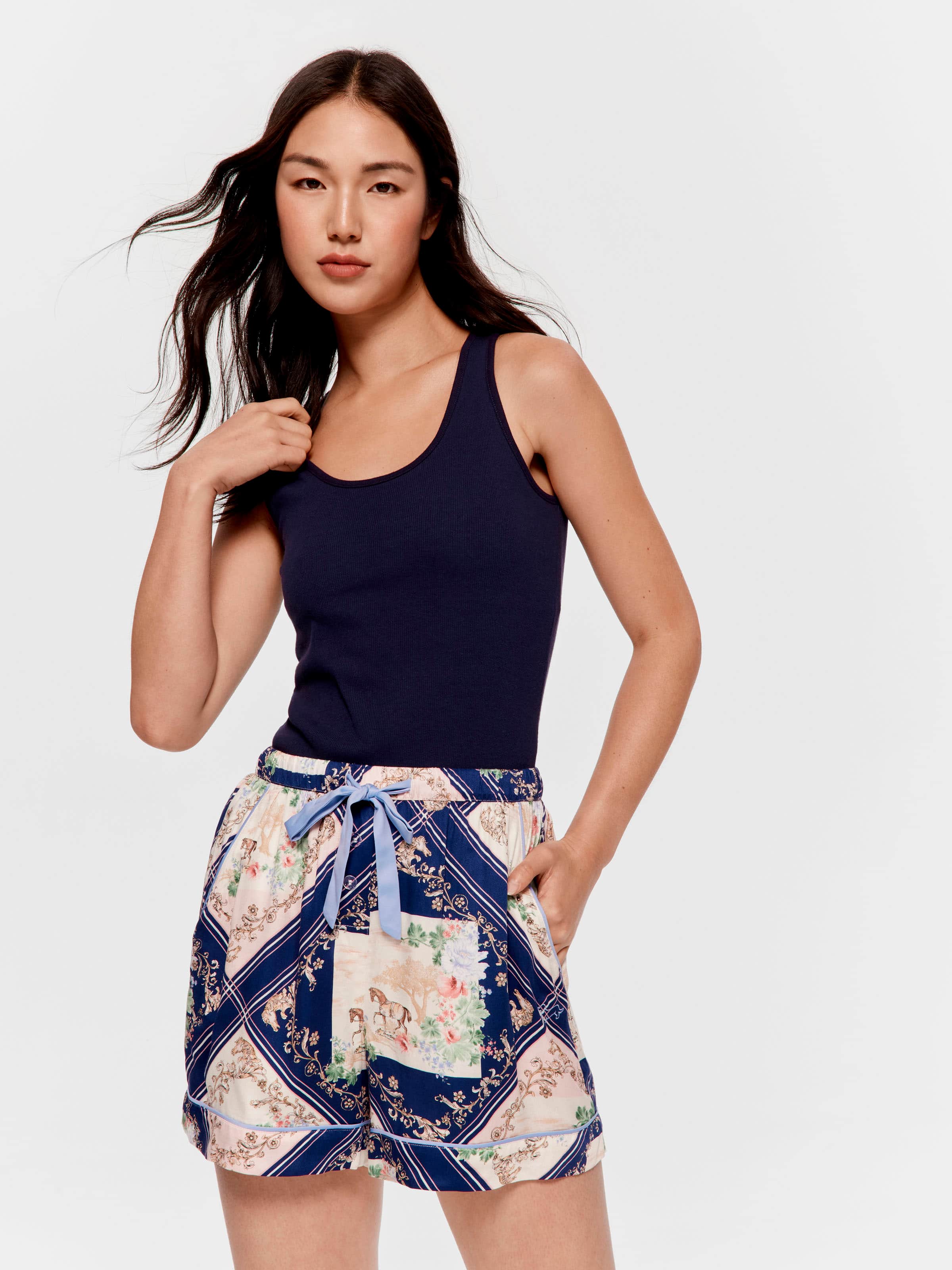 Navy Tile Relaxed Mid Short