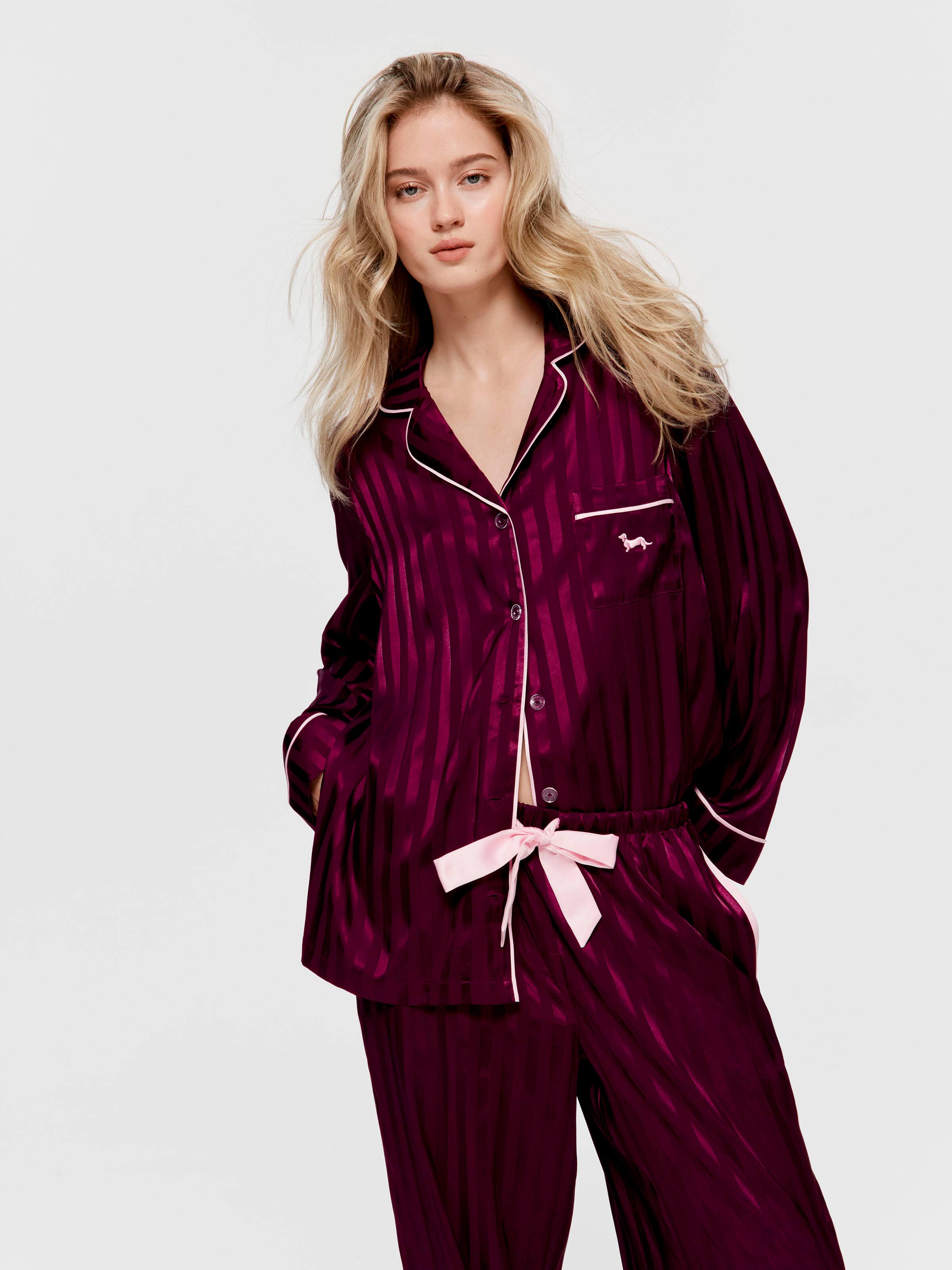 Plum Stripe Chic Satin Long Pj Set