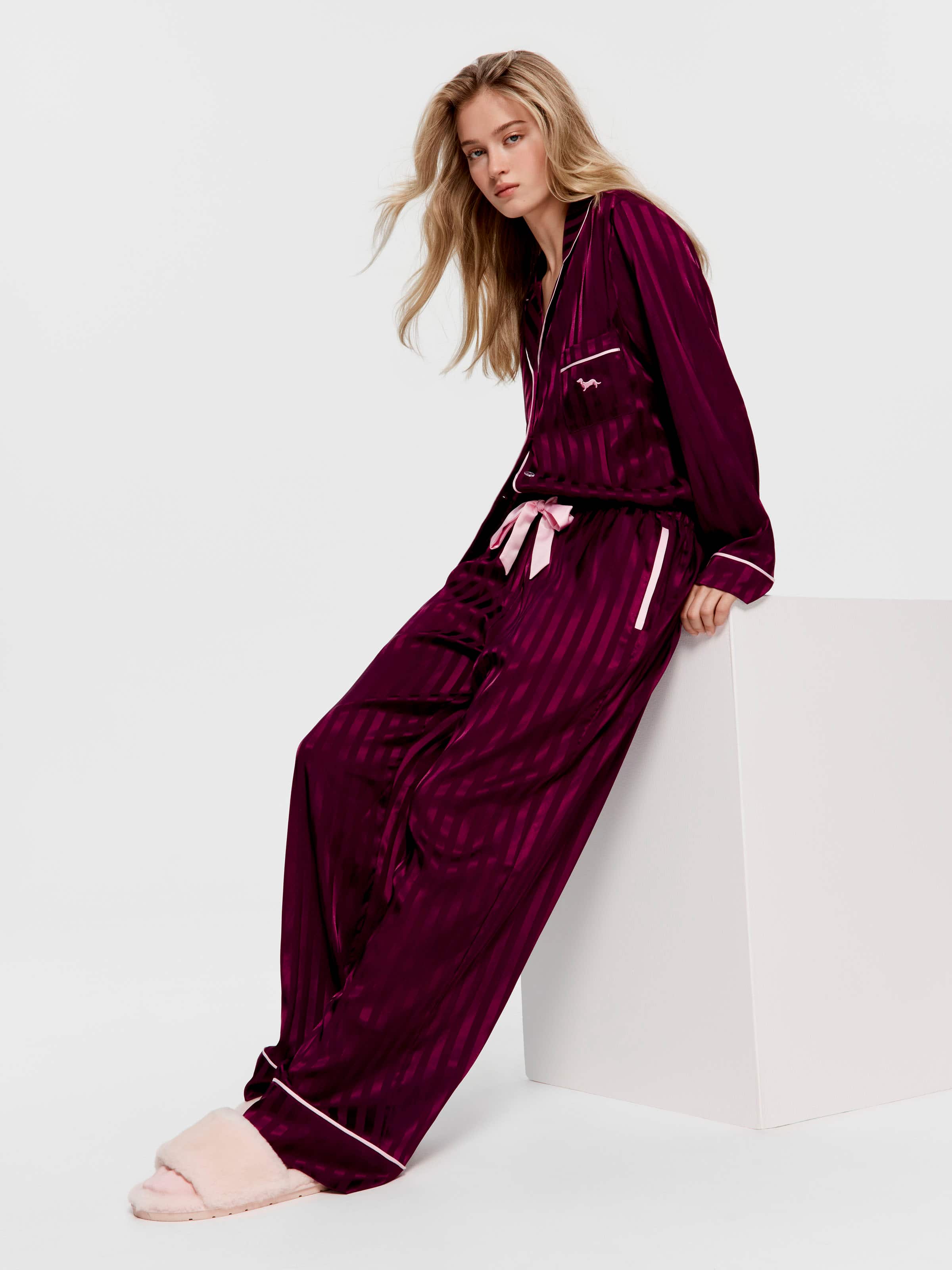 Plum Stripe Chic Satin Long Pj Set