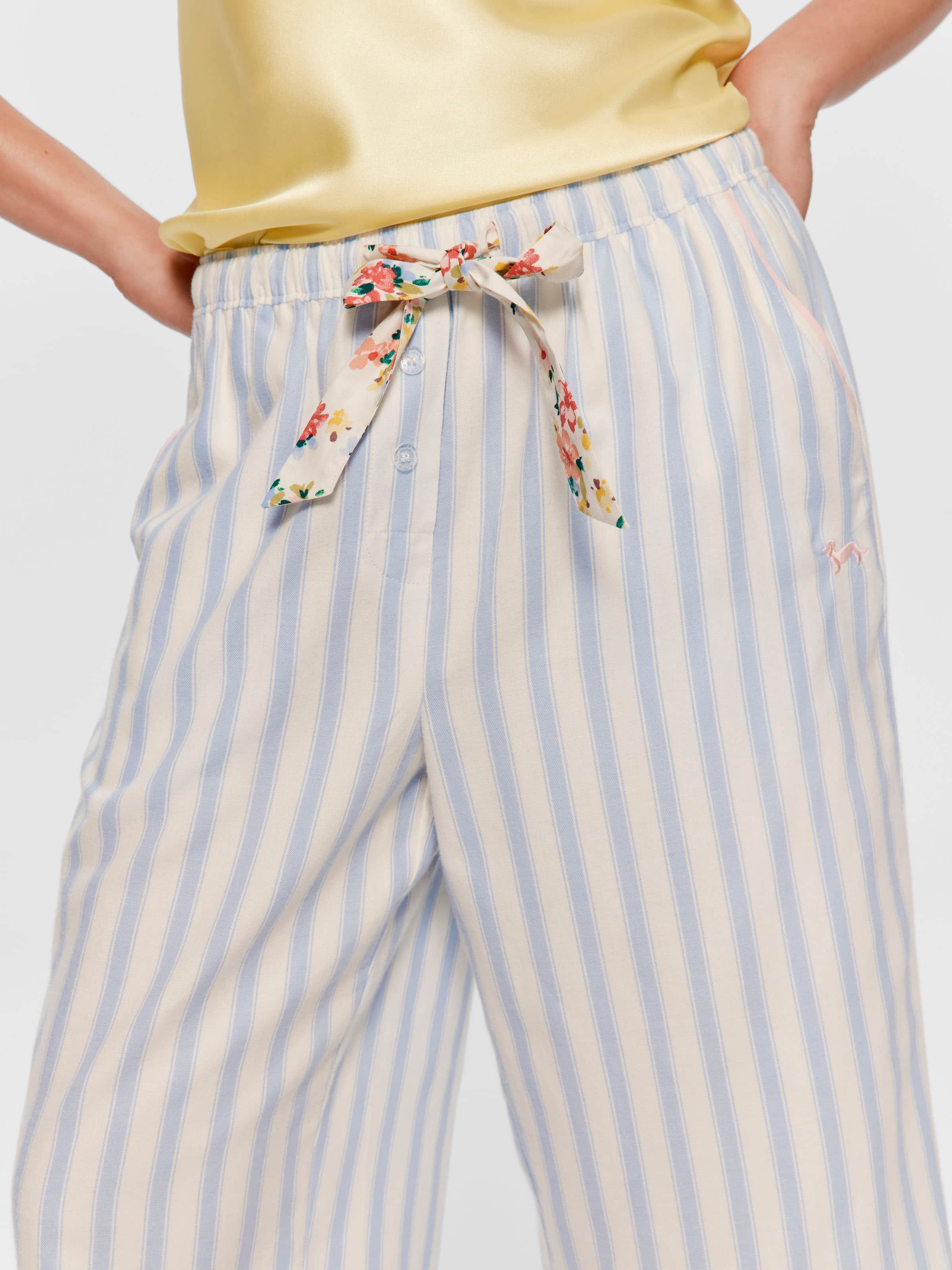 Stripe Floral Trim 100% Cotton 3/4 Pj Pant