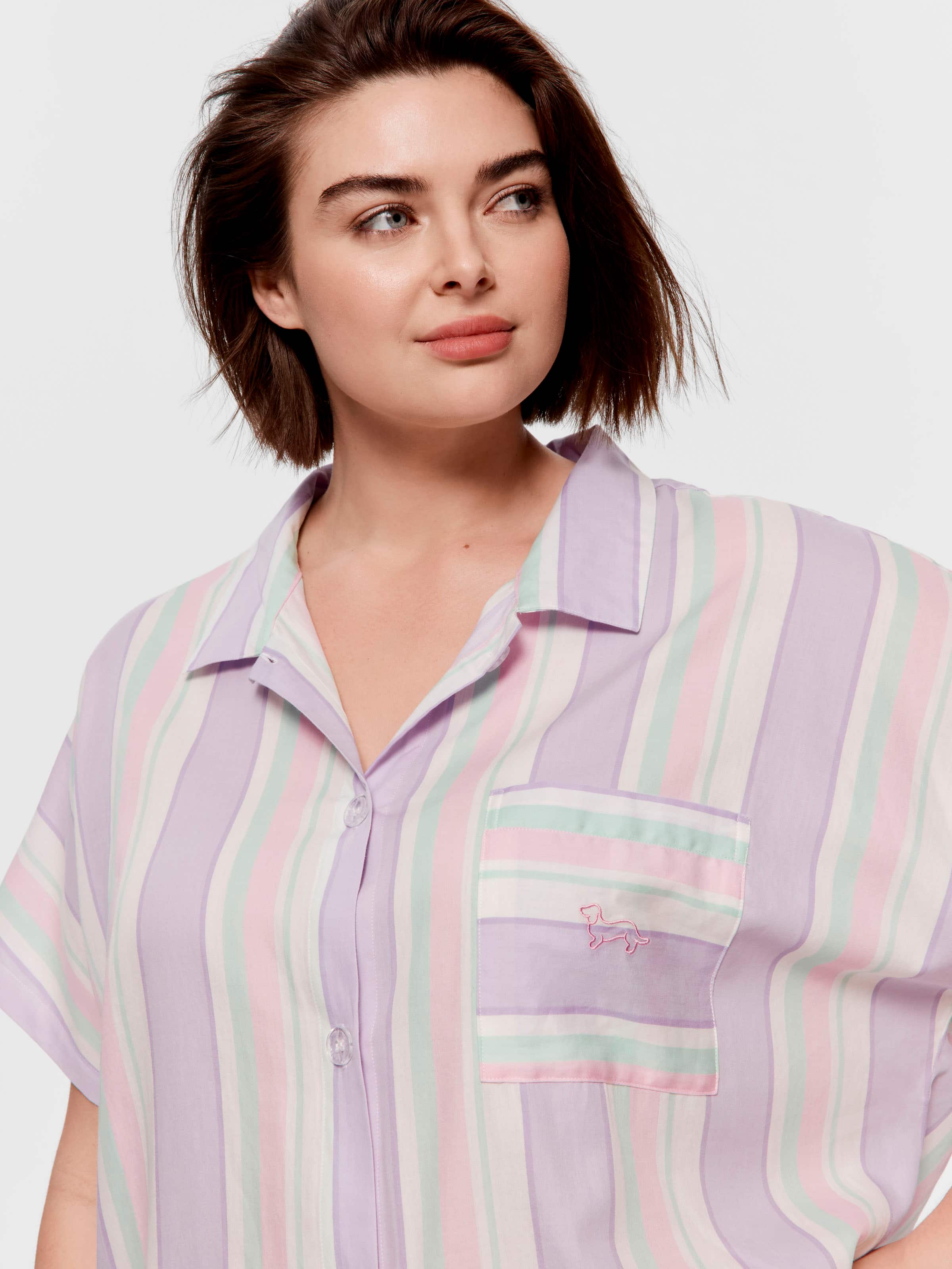 P.A. Plus Lilac Stripe 100% Cotton Boyfriend Nightshirt