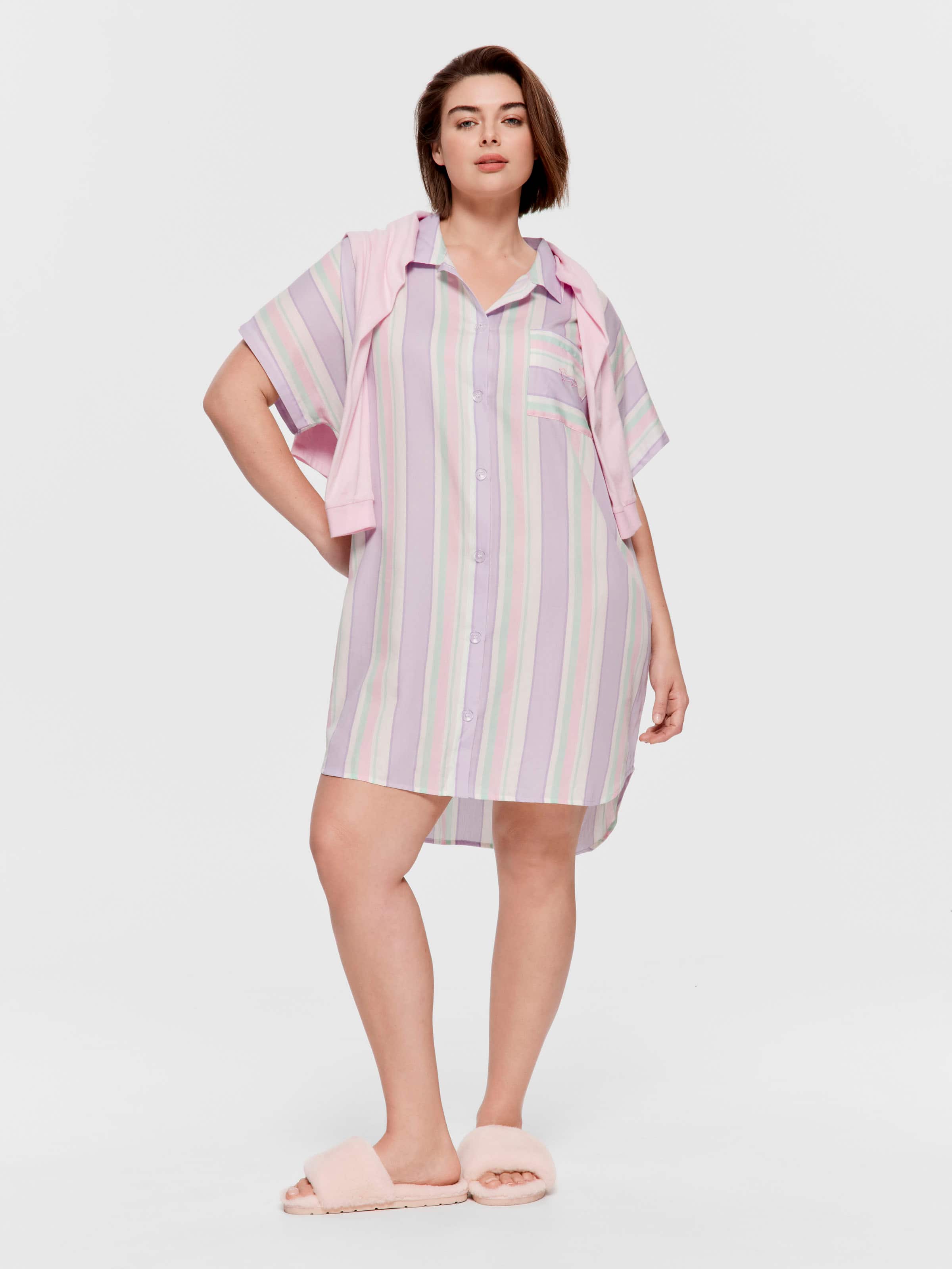 P.A. Plus Lilac Stripe 100% Cotton Boyfriend Nightshirt