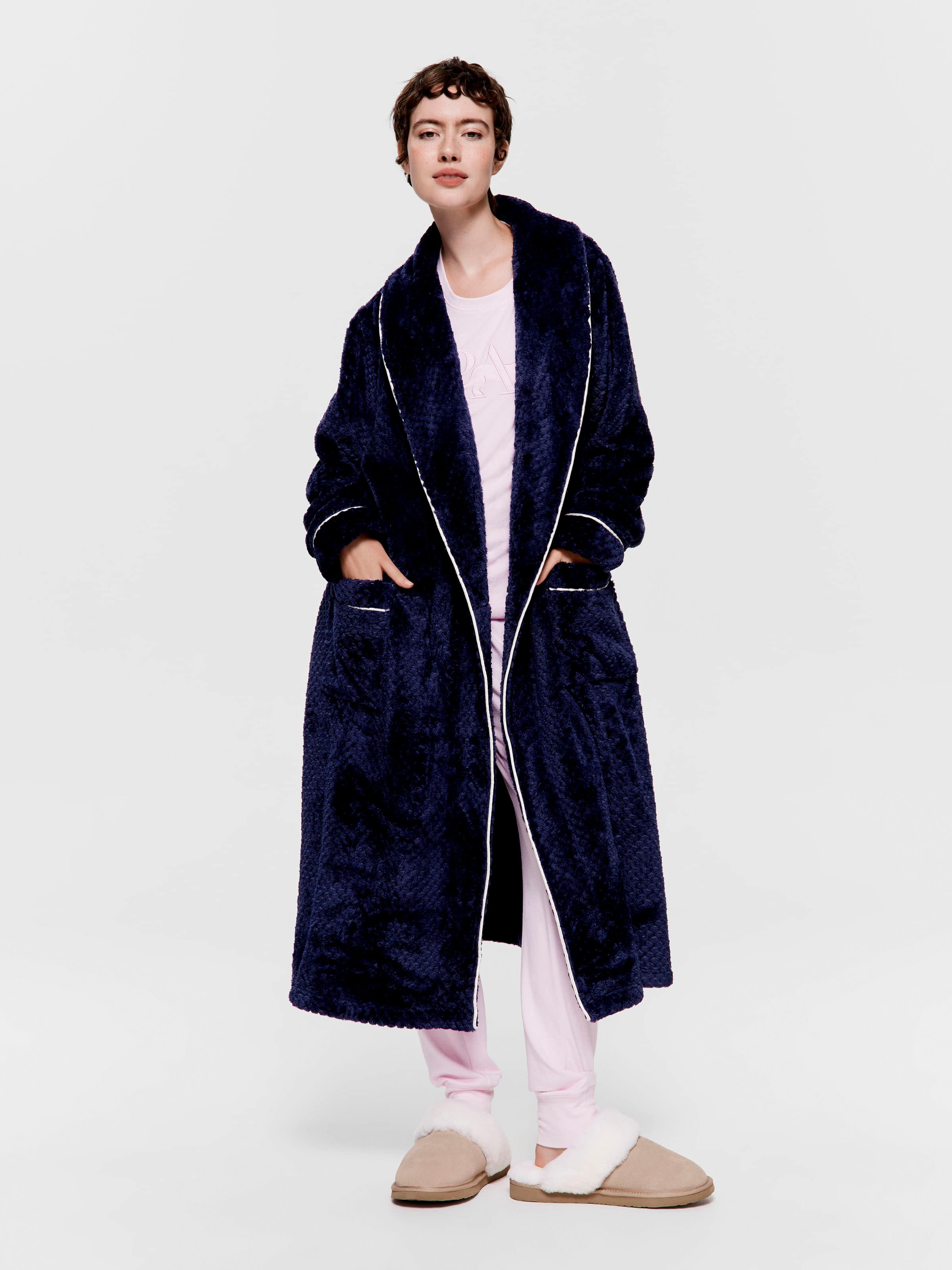 womens long winter dressing gowns australia Ladies Magnolia Lounge Charcoal Black Lux Fleece Dressing Gown Soft Winter Bathrobe
