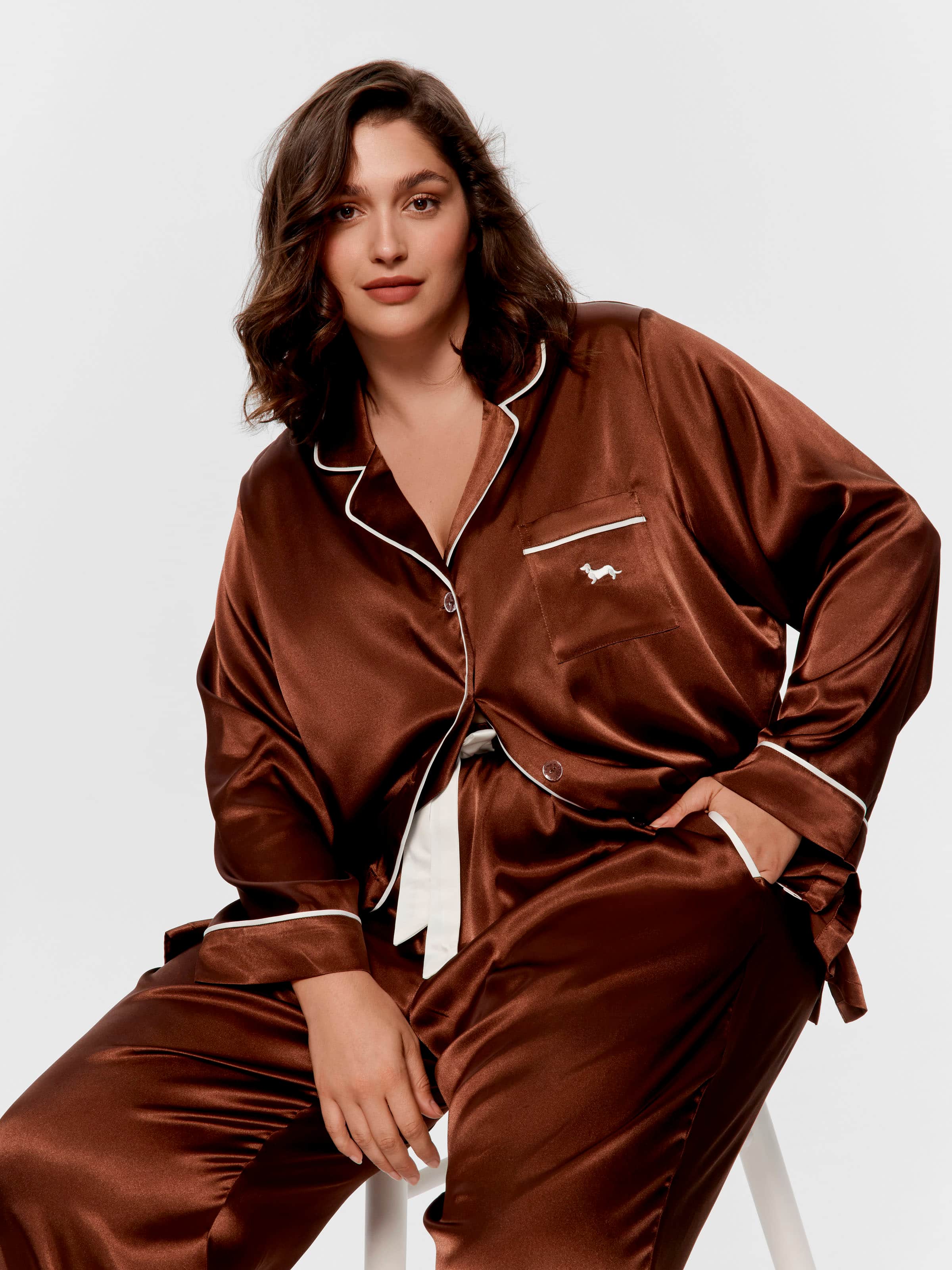 P.A. Plus Chocolate Chic Satin Long Pj Set