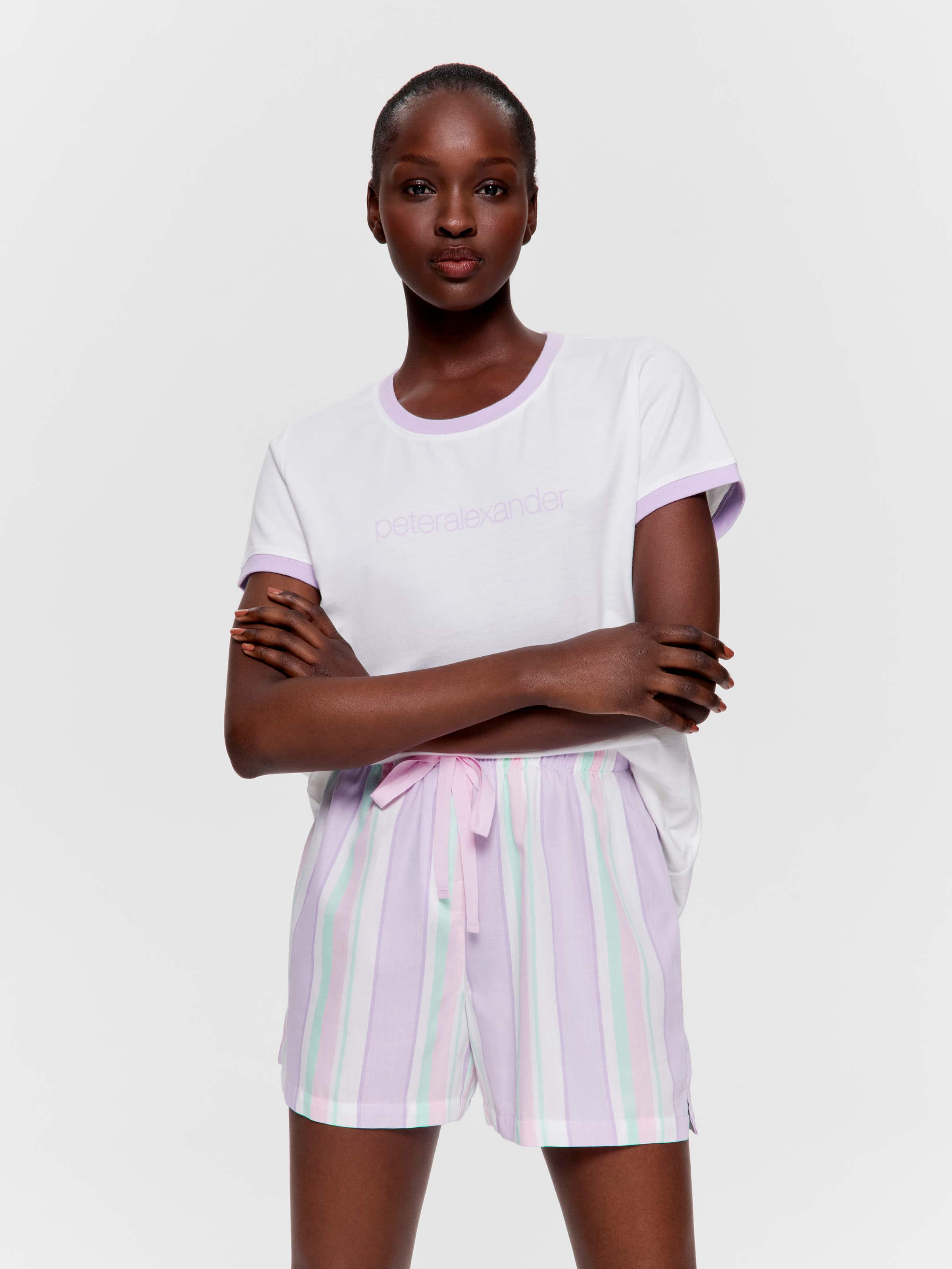 Lilac Stripe 100% Cotton Mid Short - Peter Alexander Online