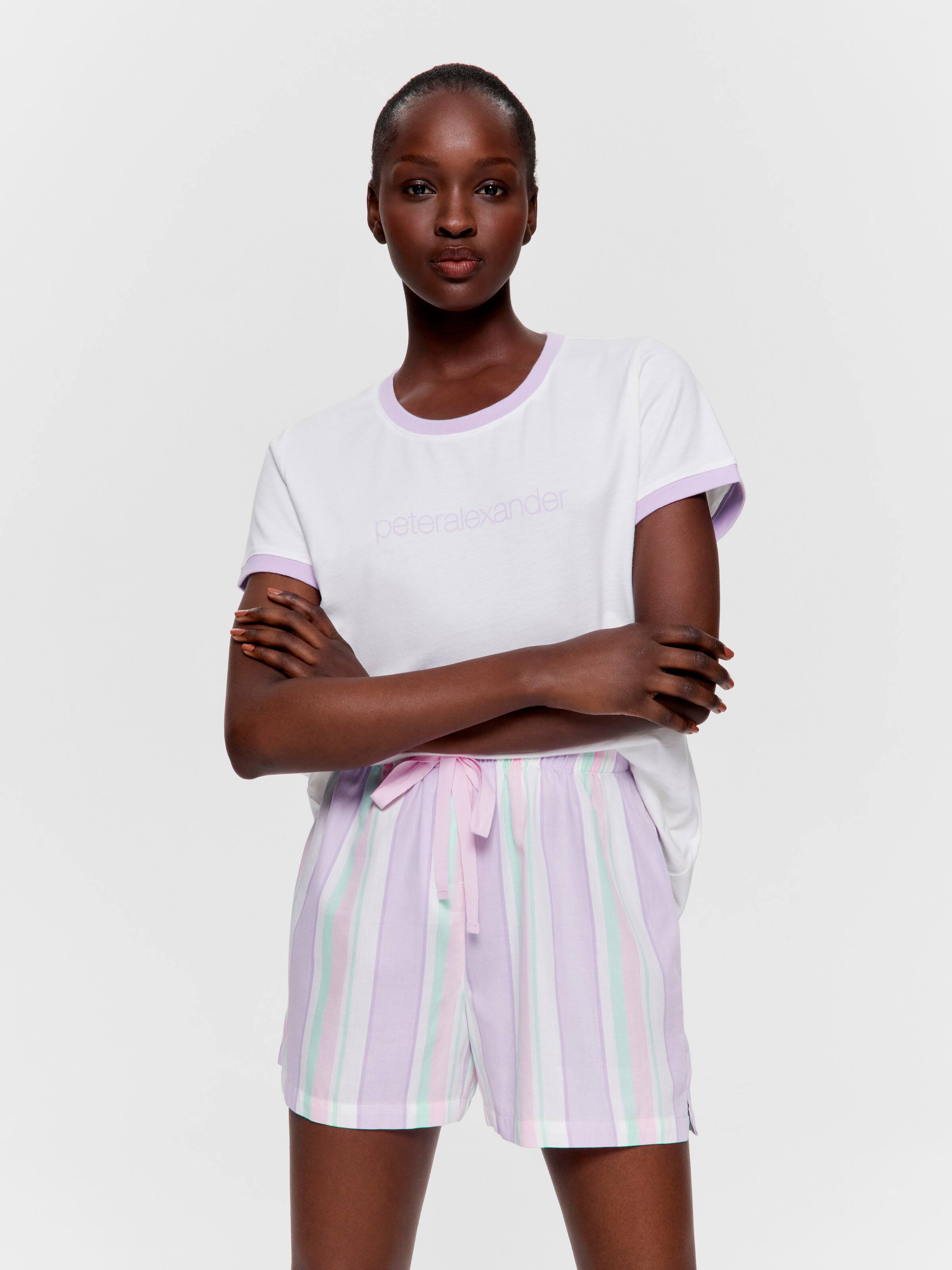 Lilac Stripe 100% Cotton Mid Short