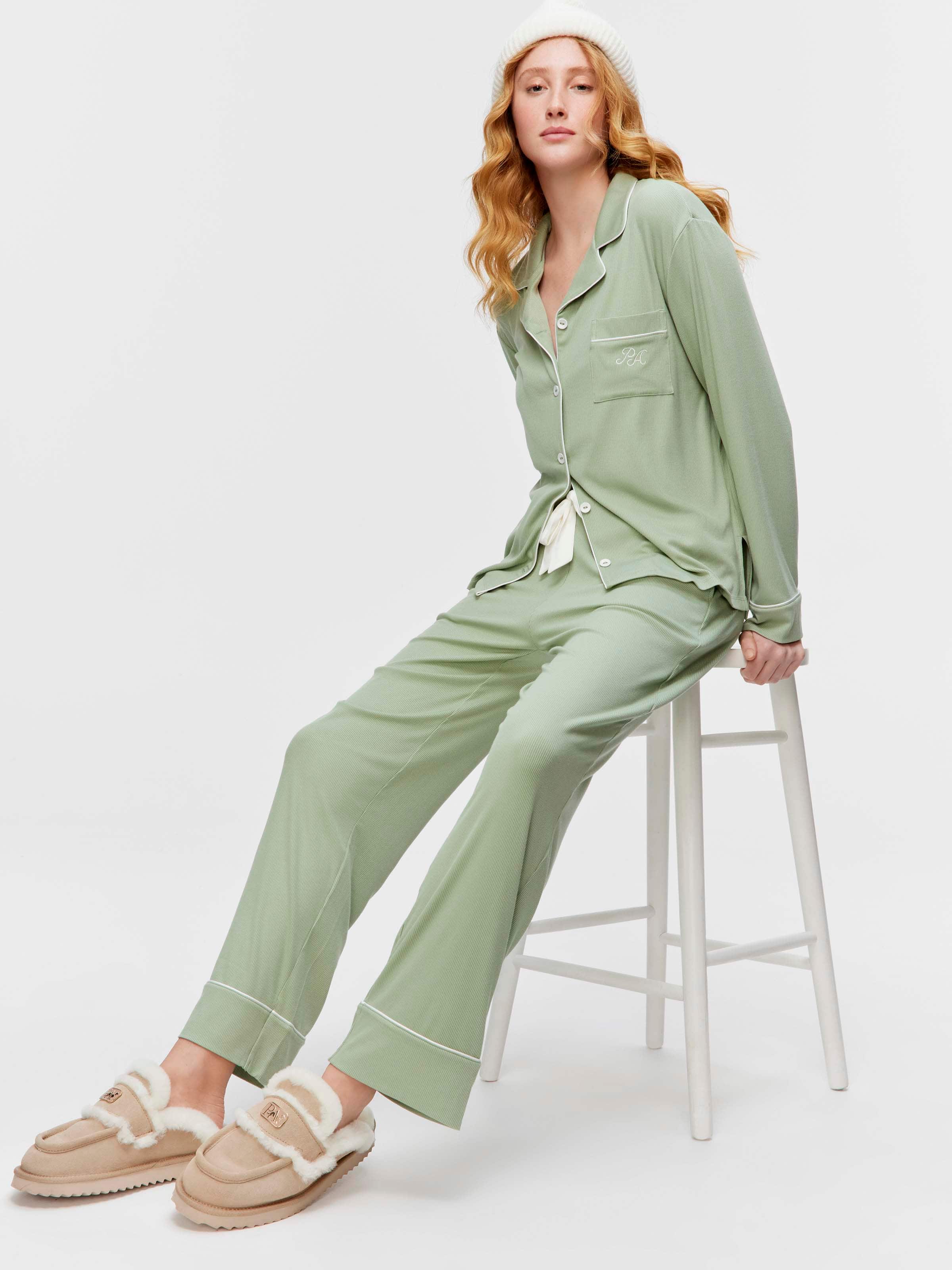 Sage Bamboo Rib Long Pj Set