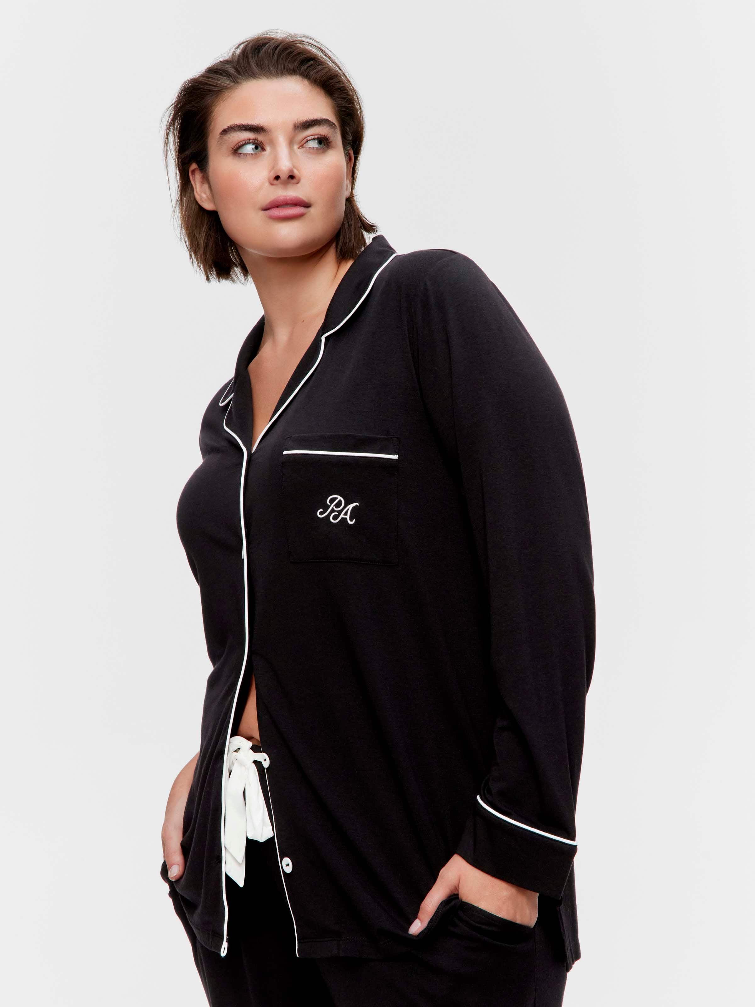 P.A. Plus Black Bamboo Jersey Long Pj Set
