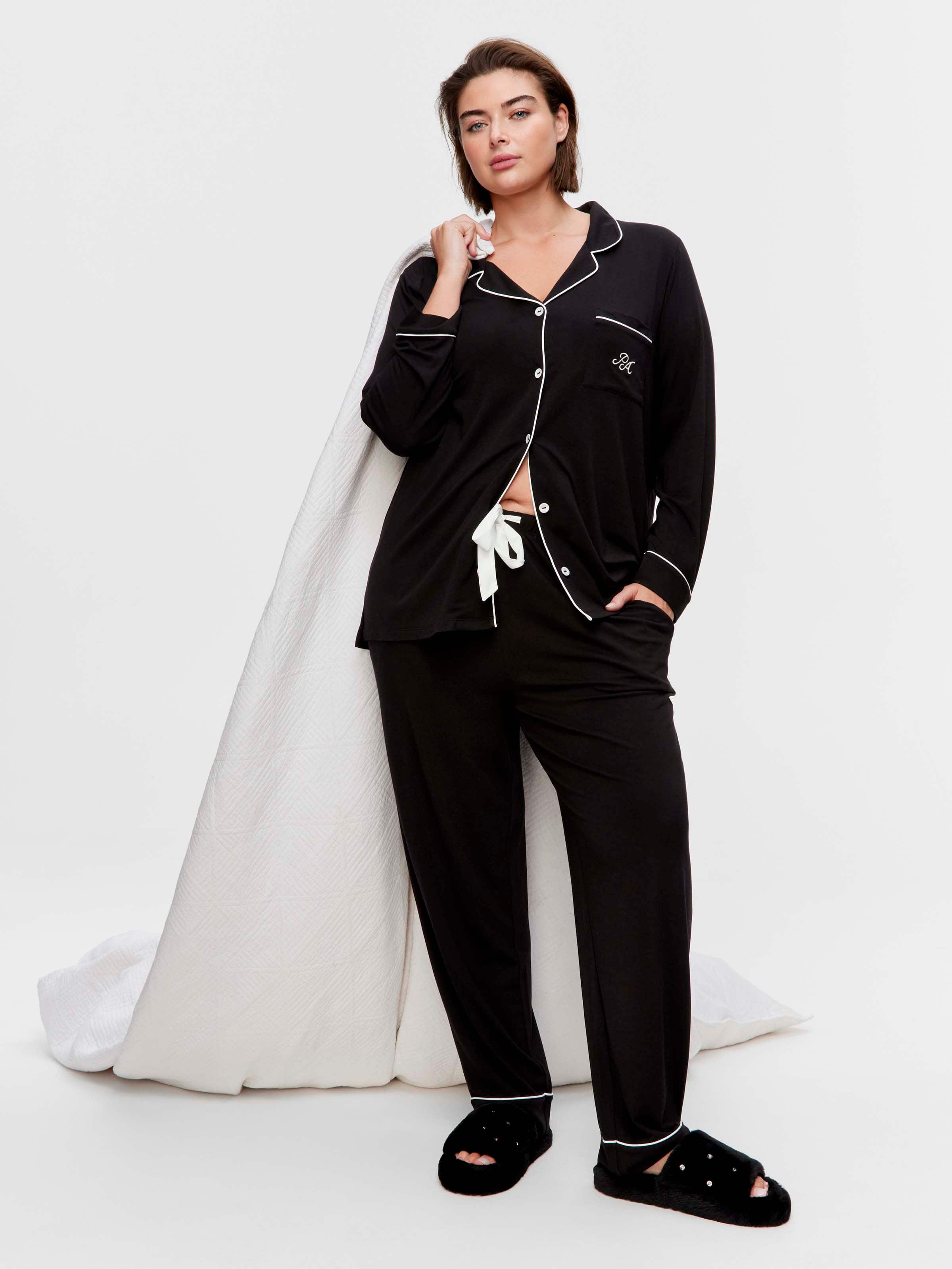 P.A. Plus Black Bamboo Jersey Long Pj Set