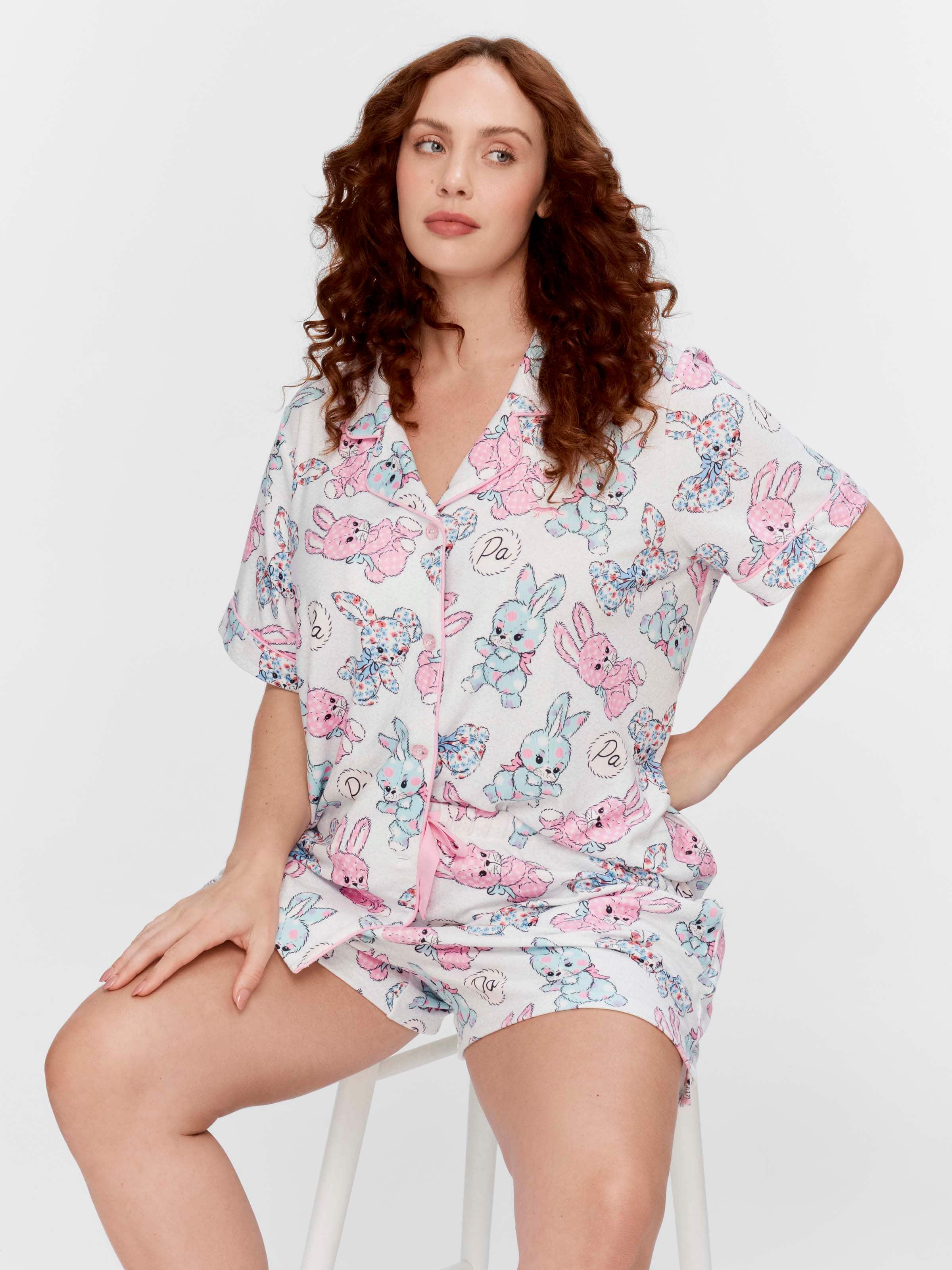 P.A. Plus Soft Bunnies Plush Shortie Pj Set