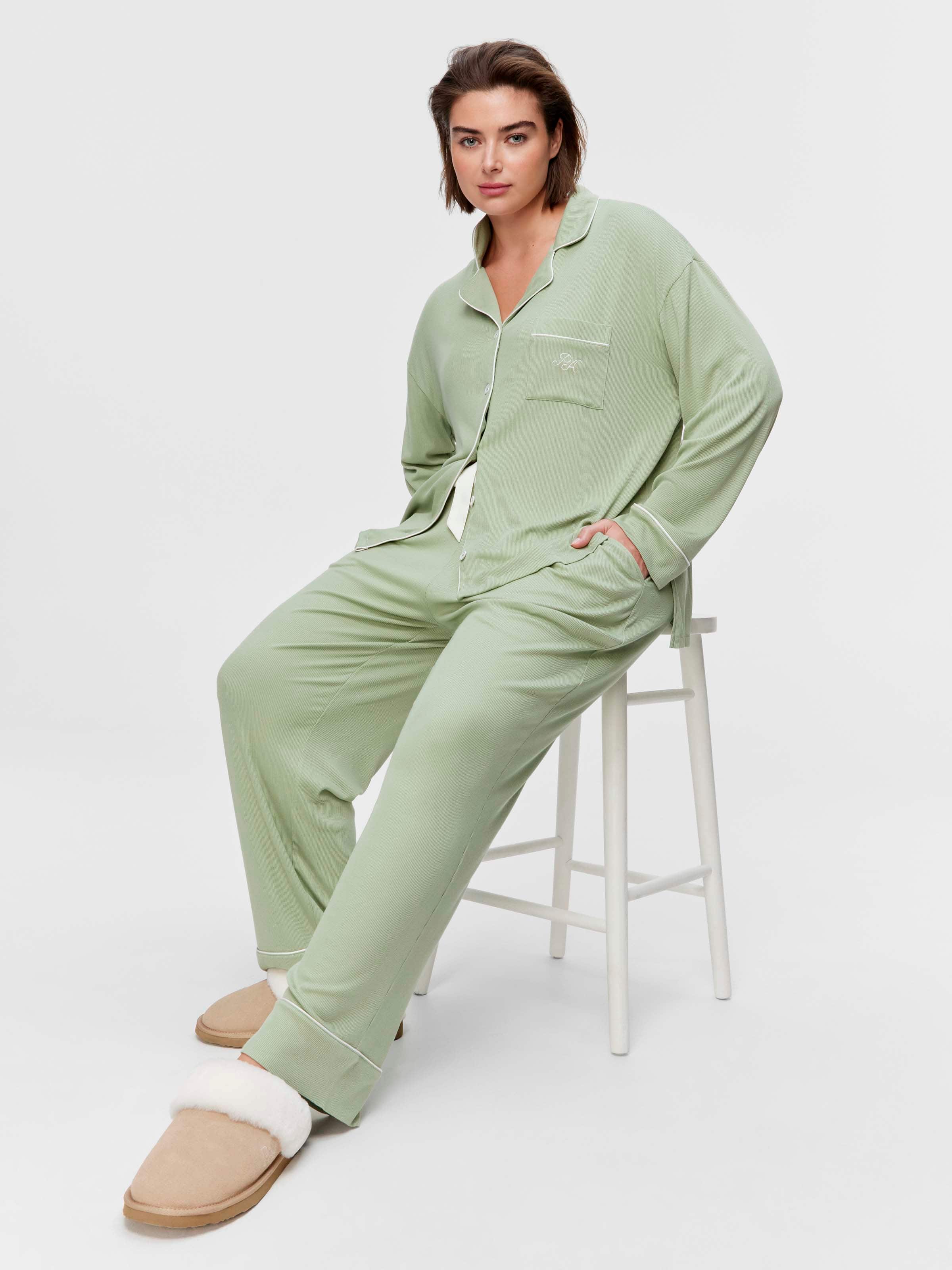 P.A. Plus Sage Bamboo Rib Long Pj Set