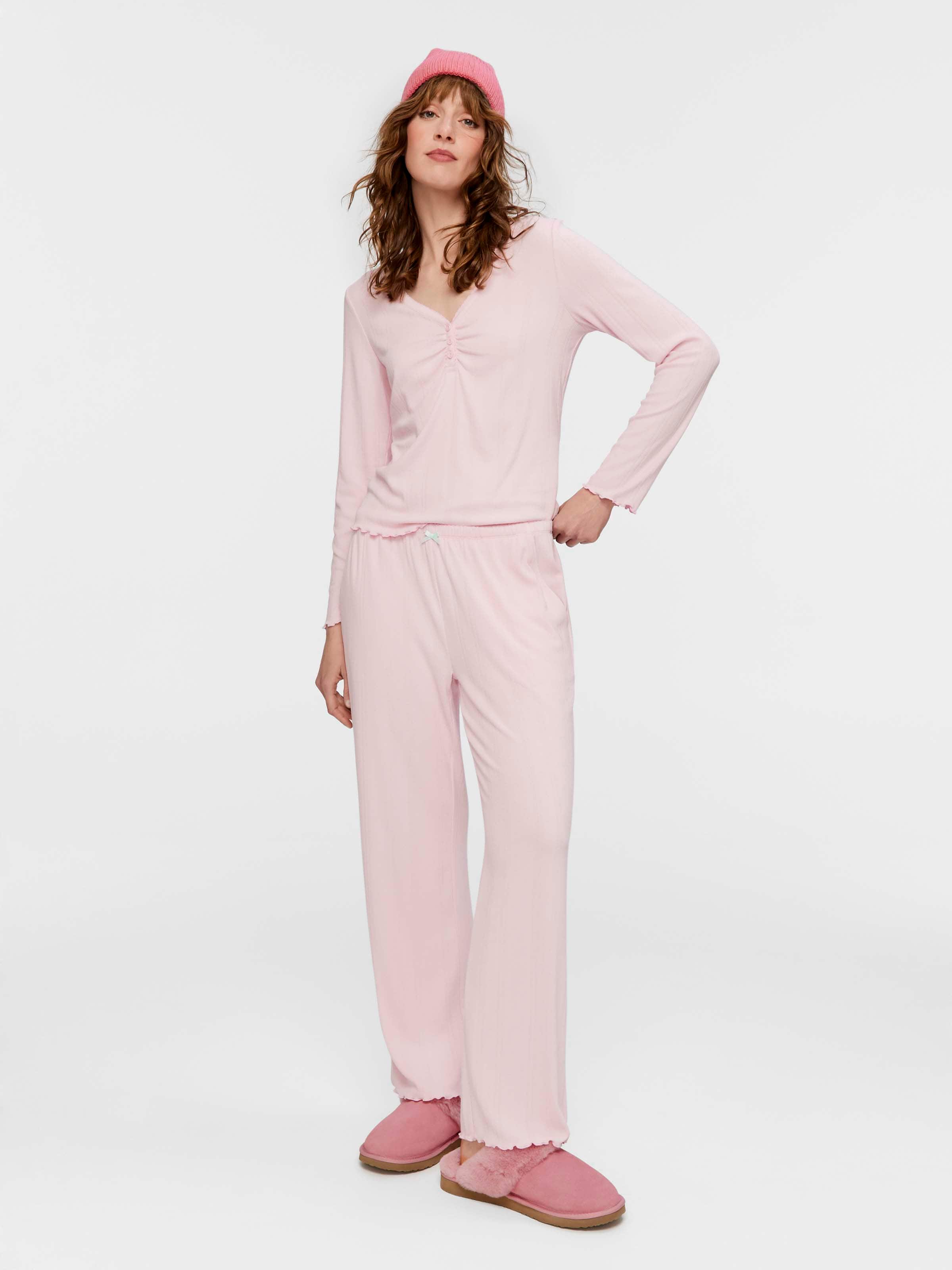 Pink Pointelle Straight Leg Pj Pant