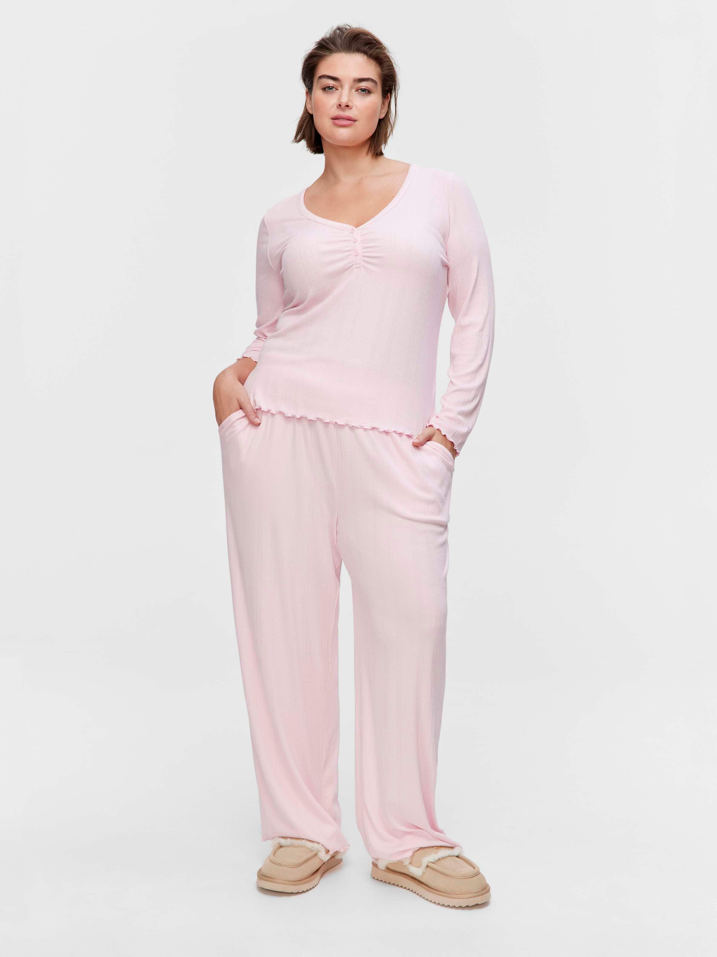 P.A. Plus Pink Pointelle Henley Top