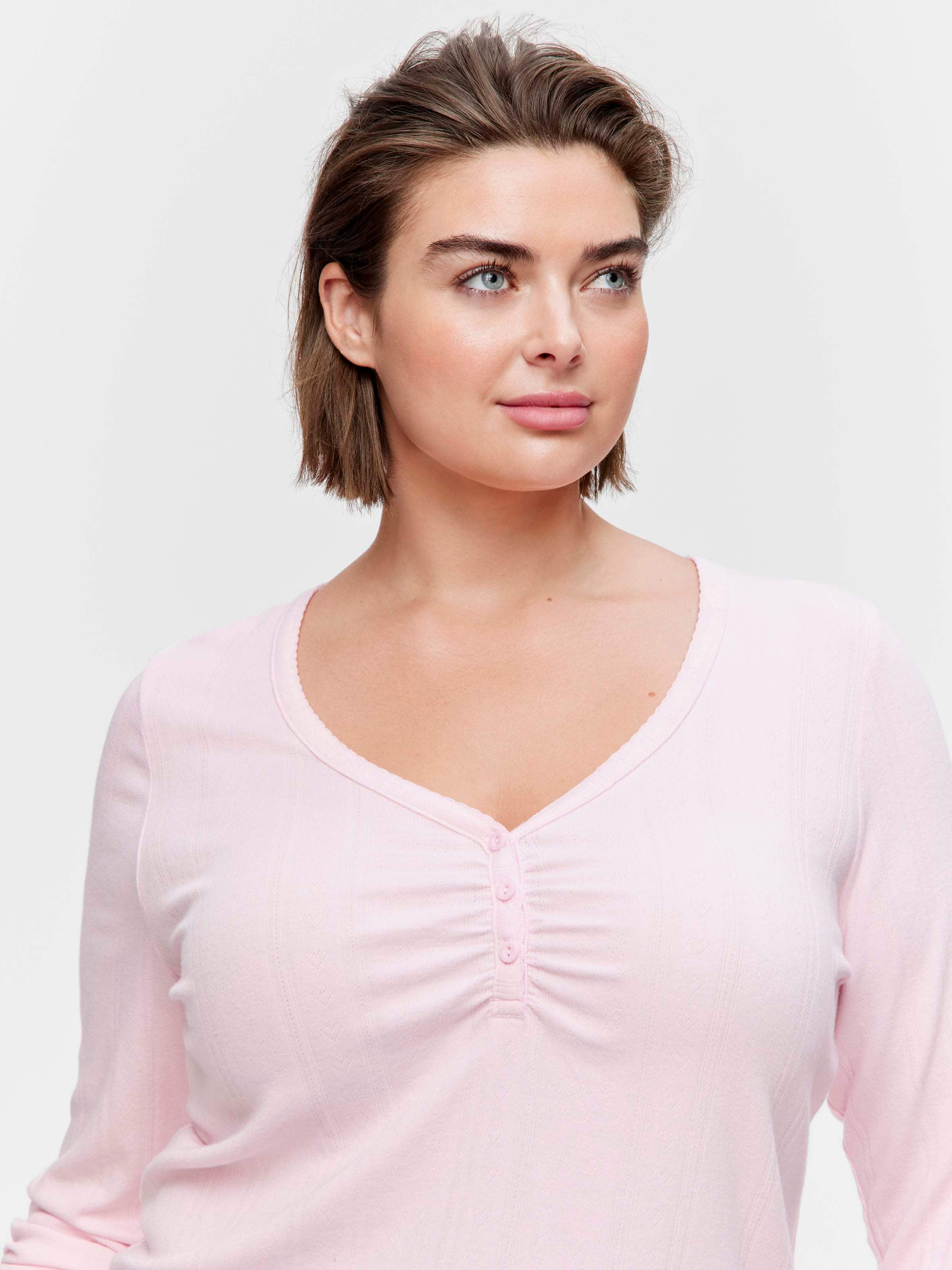 P.A. Plus Pink Pointelle Henley Top