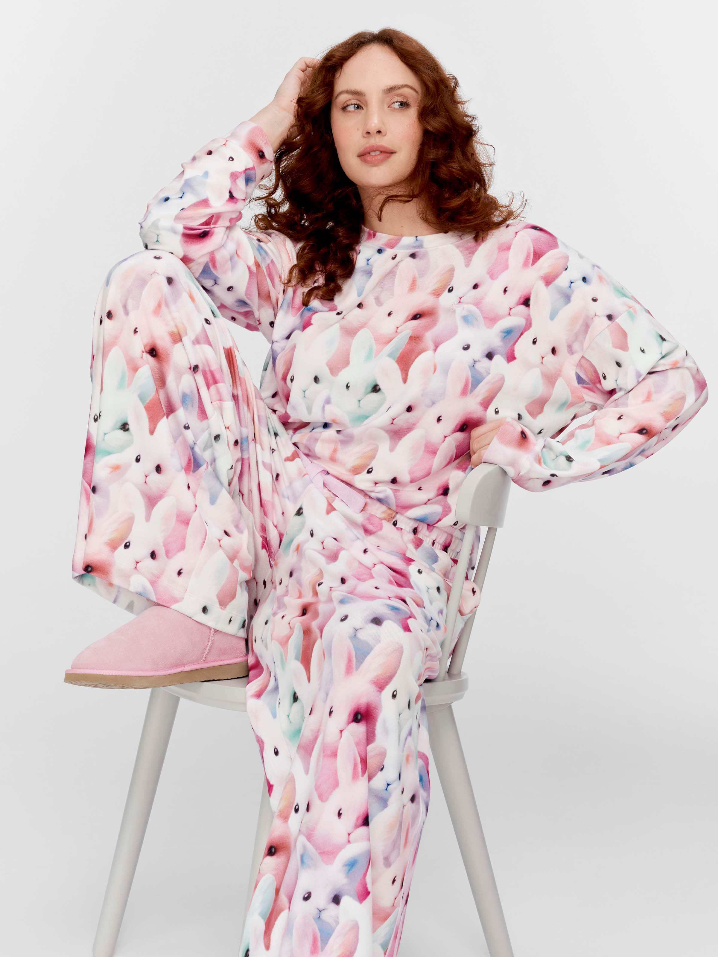 P.A. Plus Crazy Bunny Plush Wide Leg Pj Pant