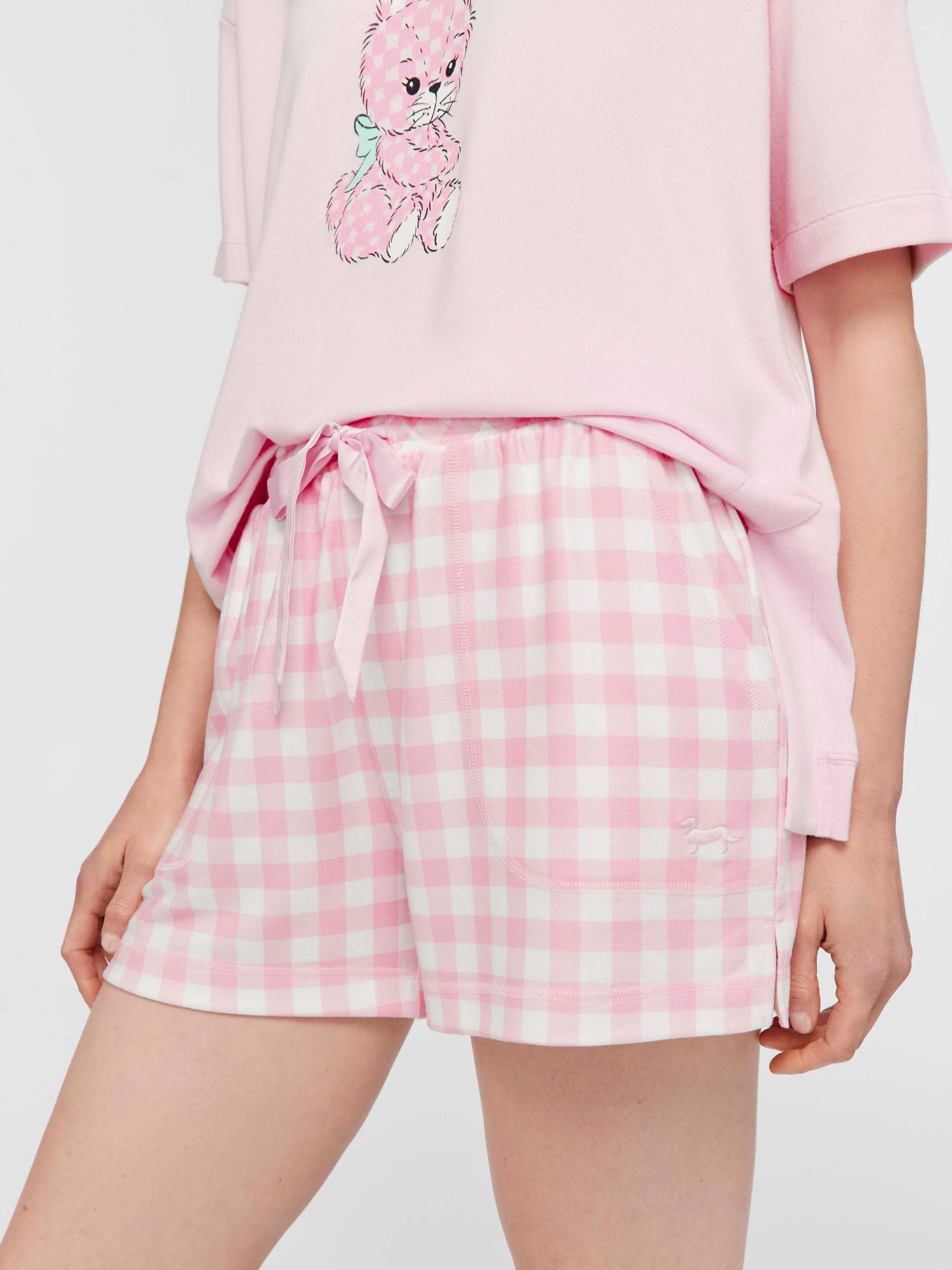 Pink Gingham Plush Mid Short