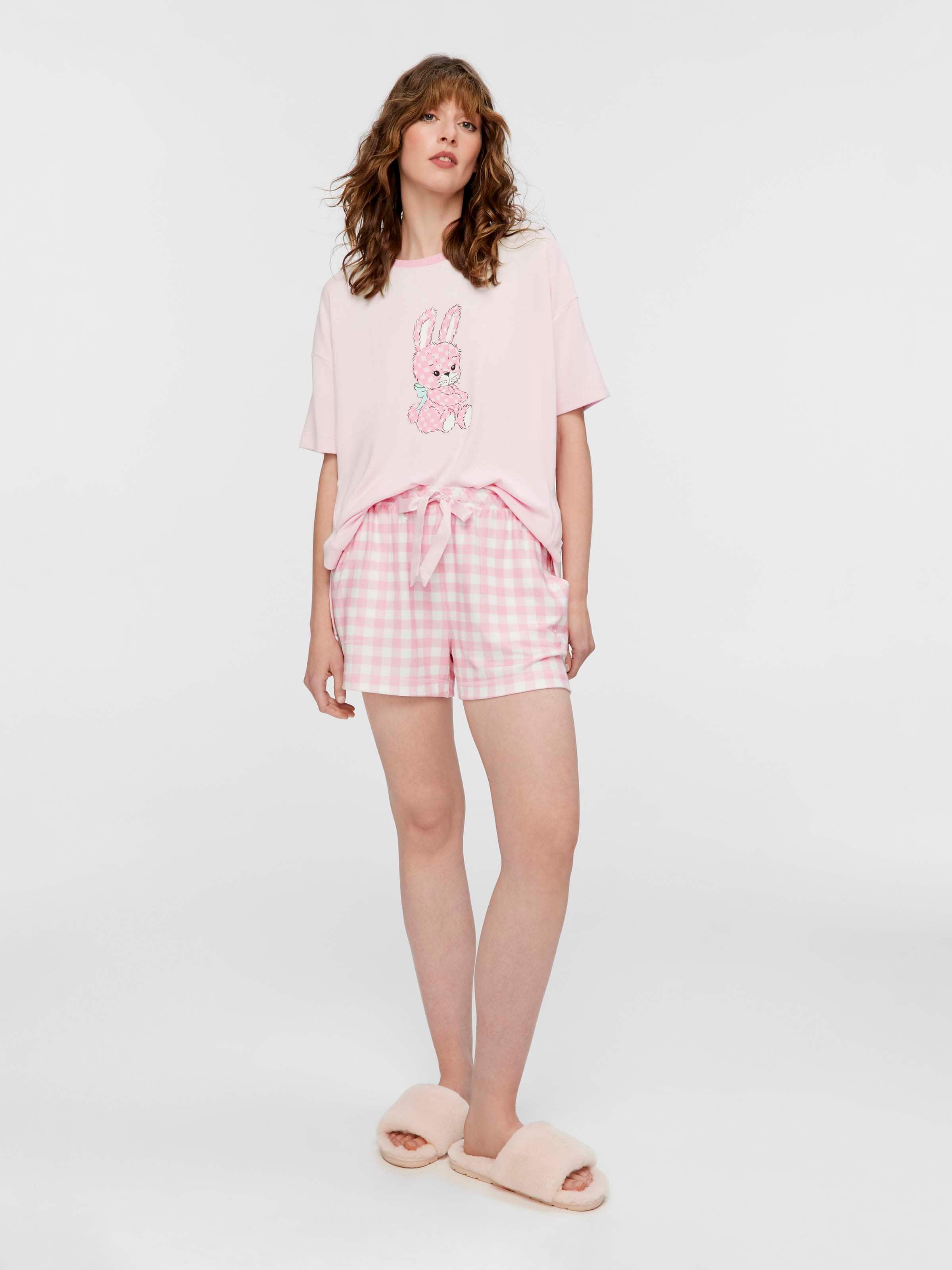 Pink Gingham Plush Mid Short