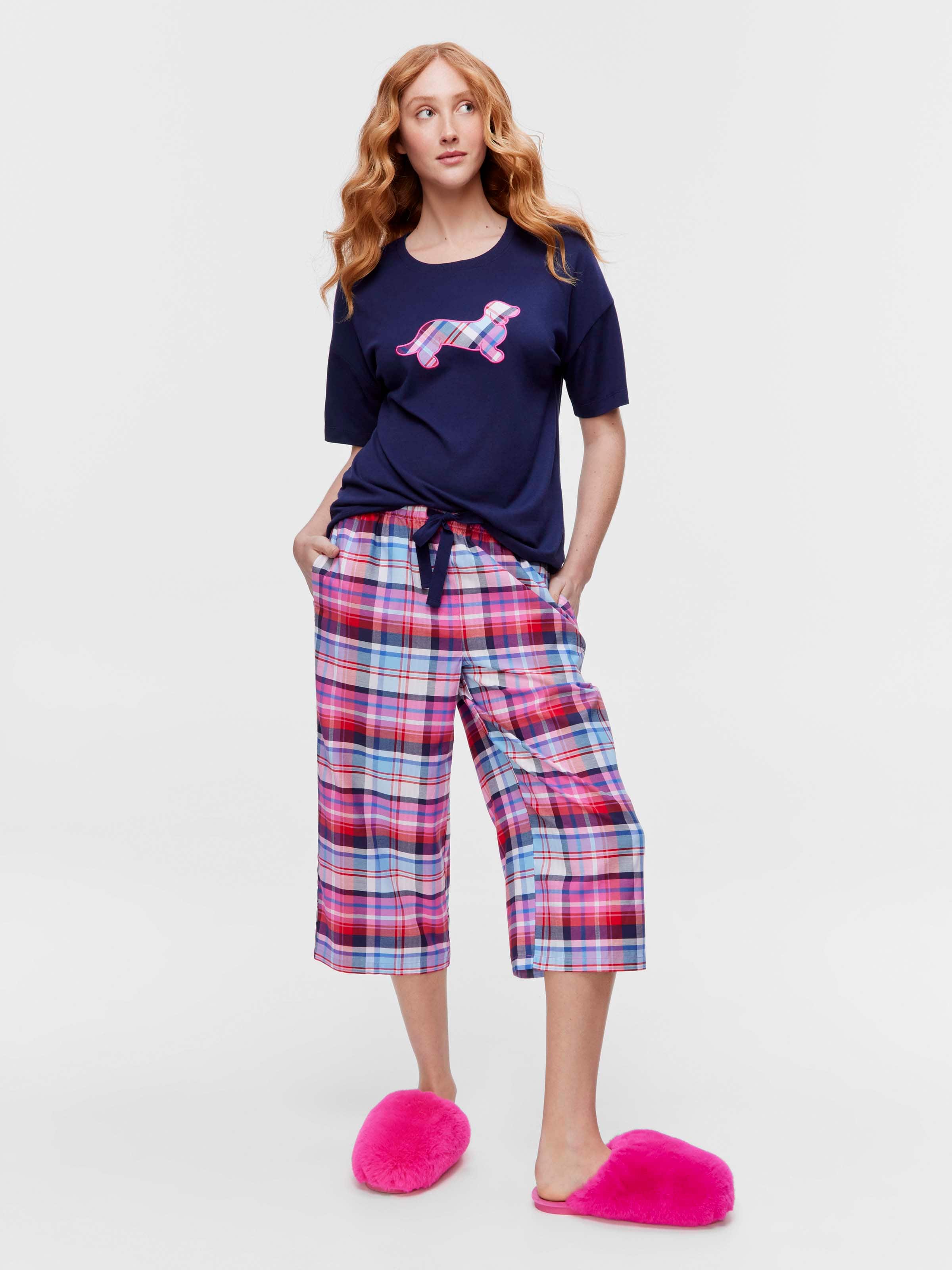 Bright Check 100% Cotton 3/4 Pj Pant