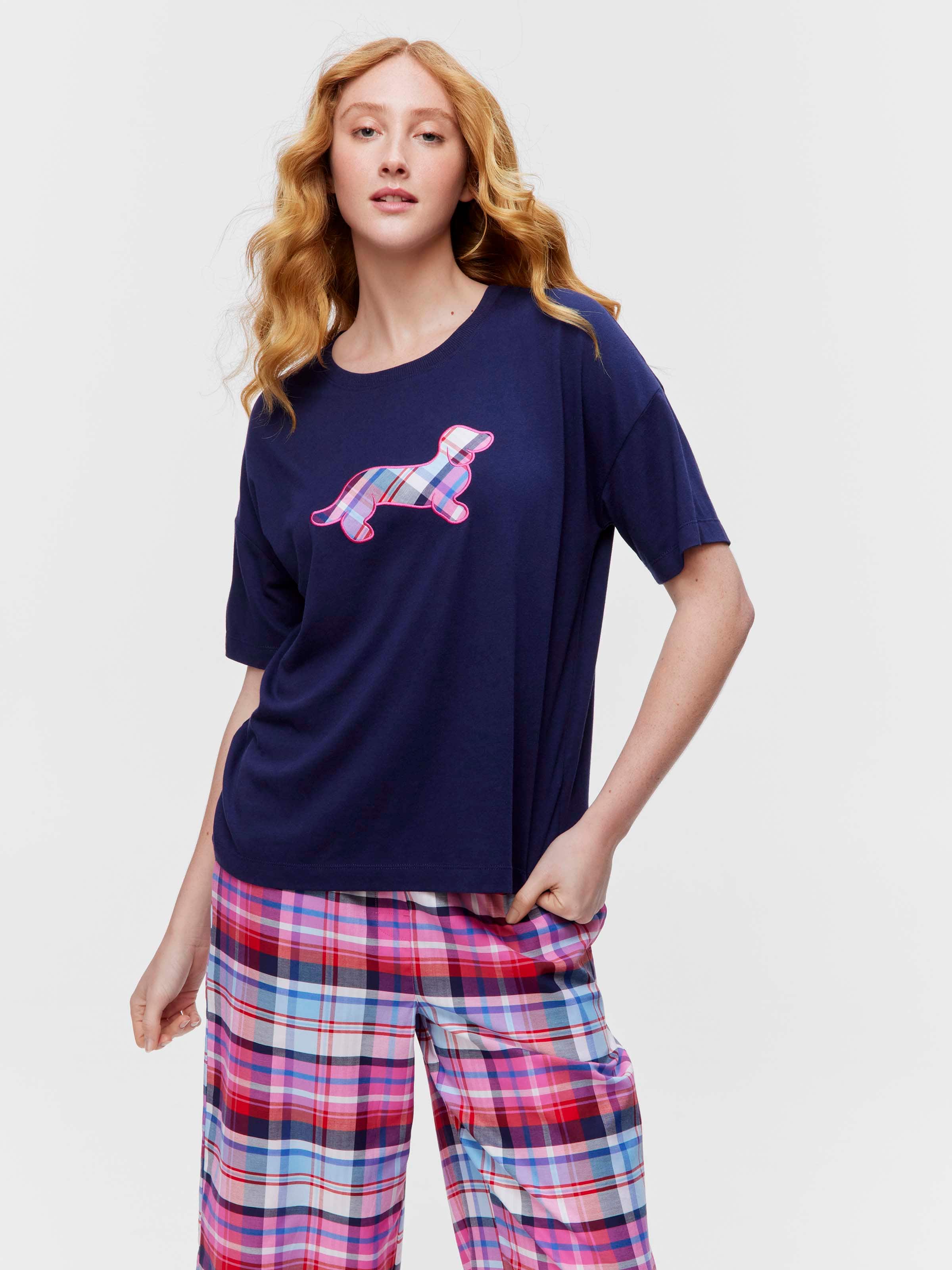 Navy Check Penny Tee