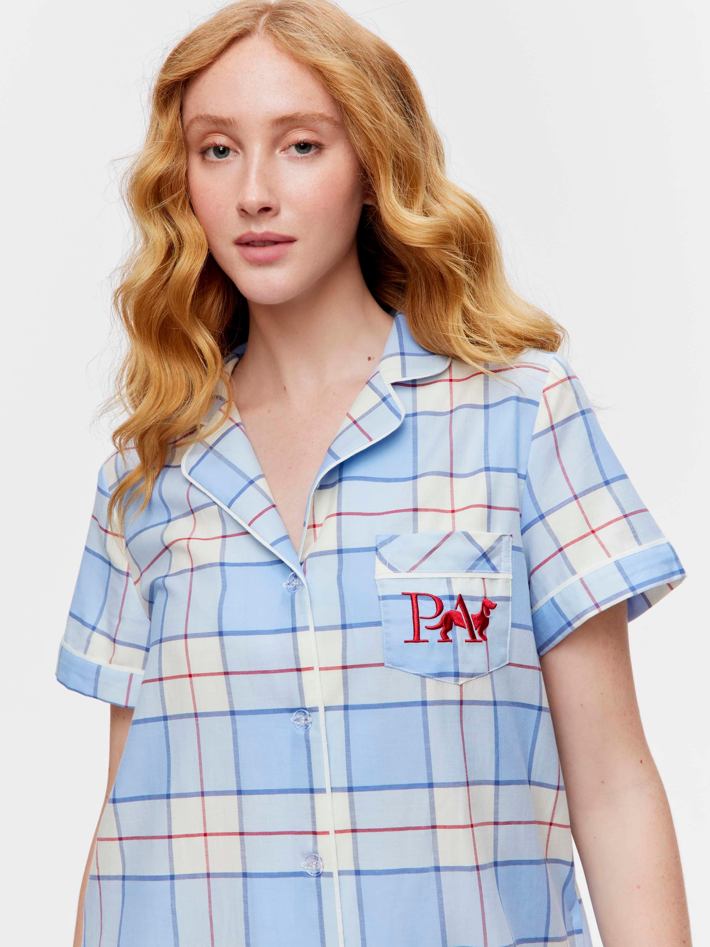 Blue & Red Check 100% Cotton Short Sleeve Nightshirt