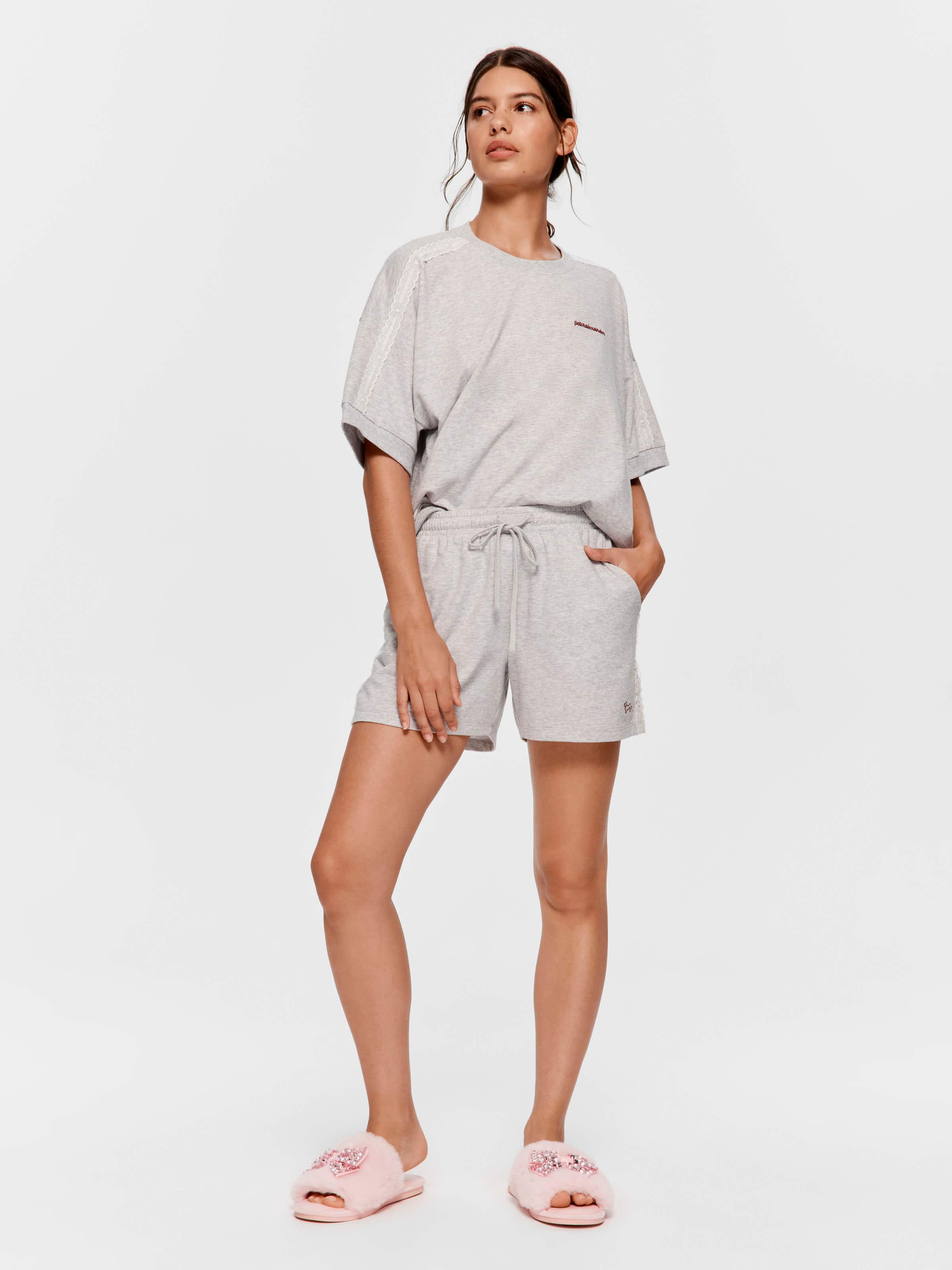 Lace Trim Fleece Long Short