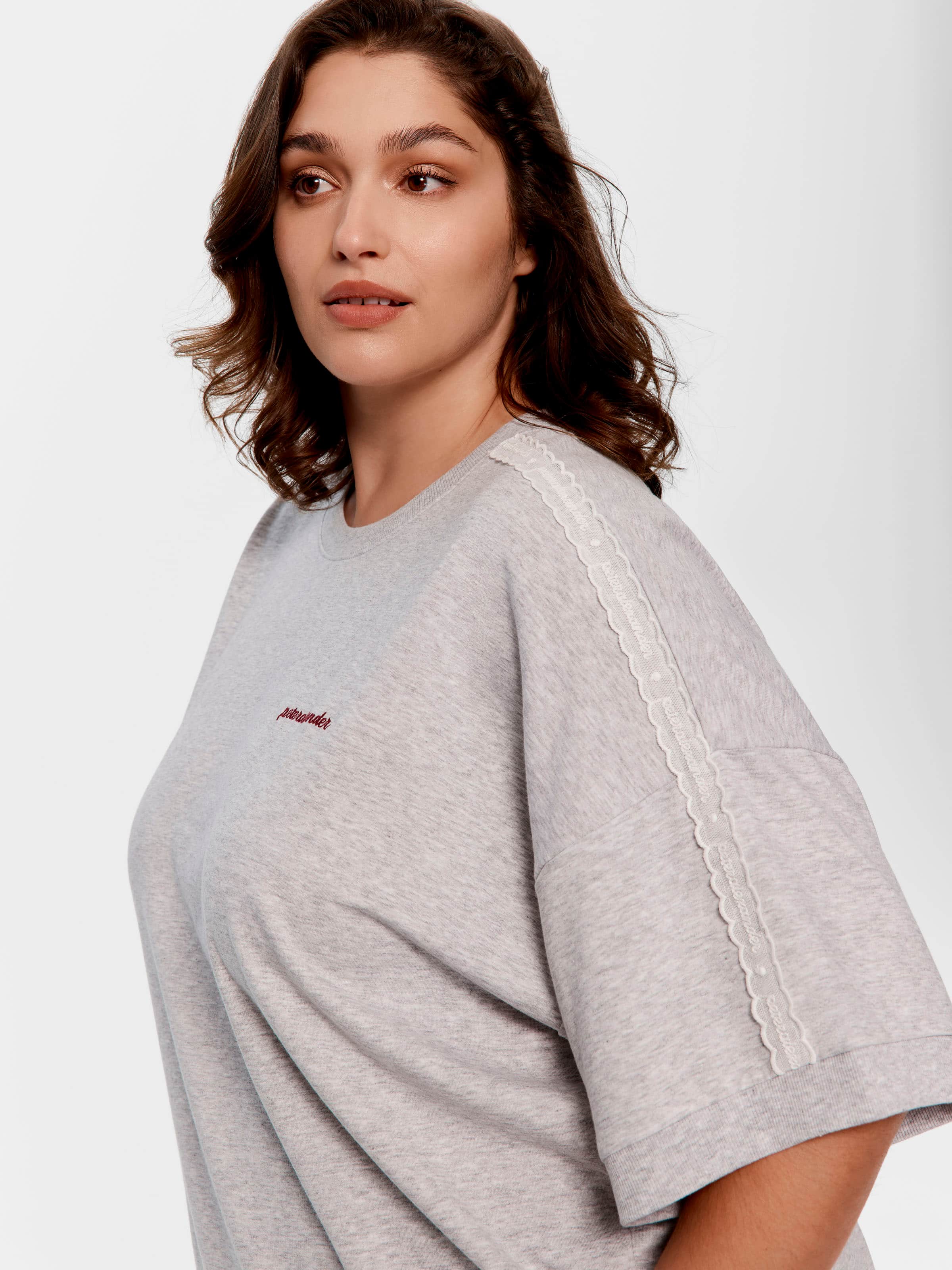 P.A. Plus Lace Trim Oversized Fleece Tee