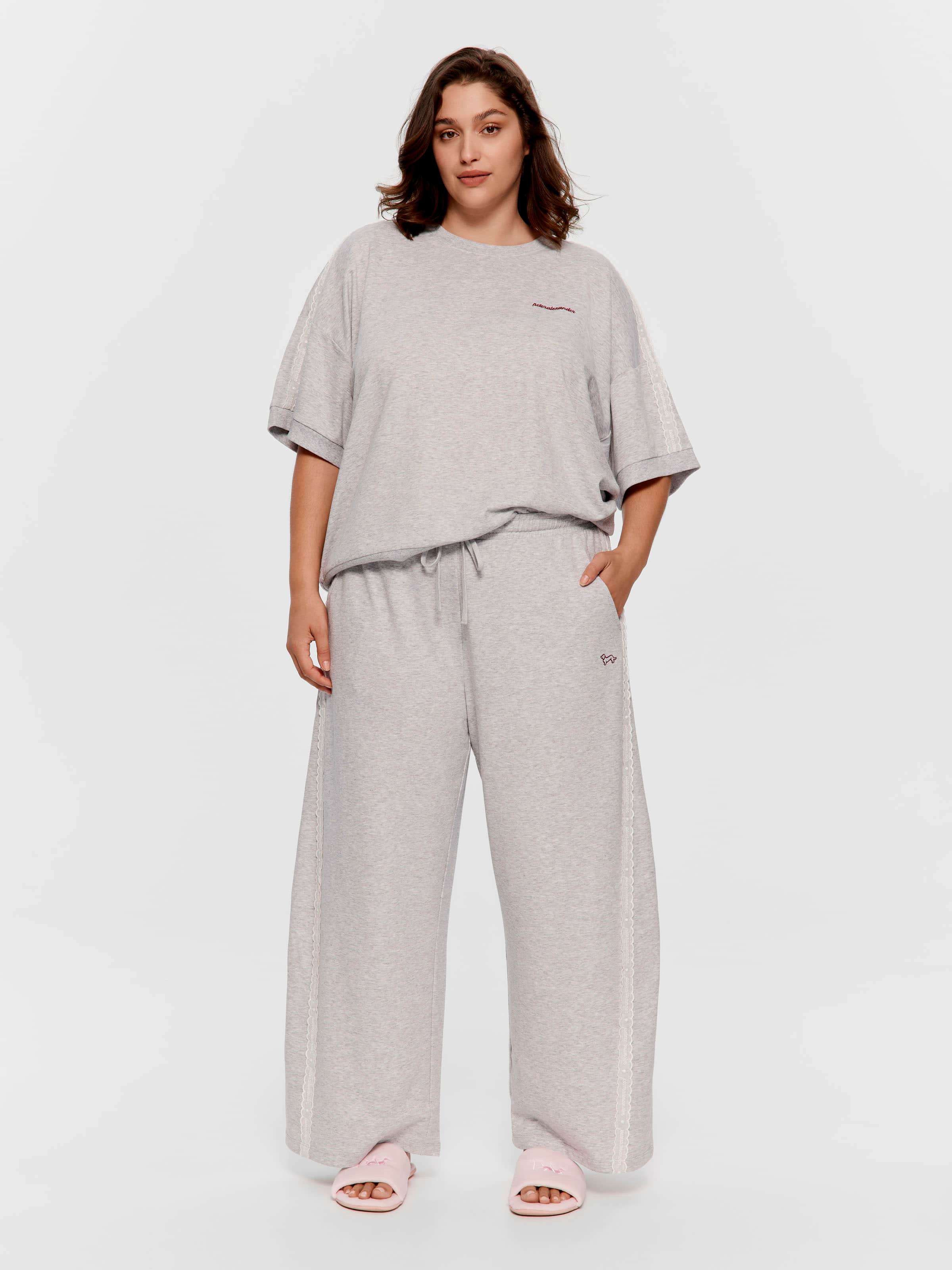 P.A. Plus Lace Trim Fleece Barrel Leg Fashion Pant