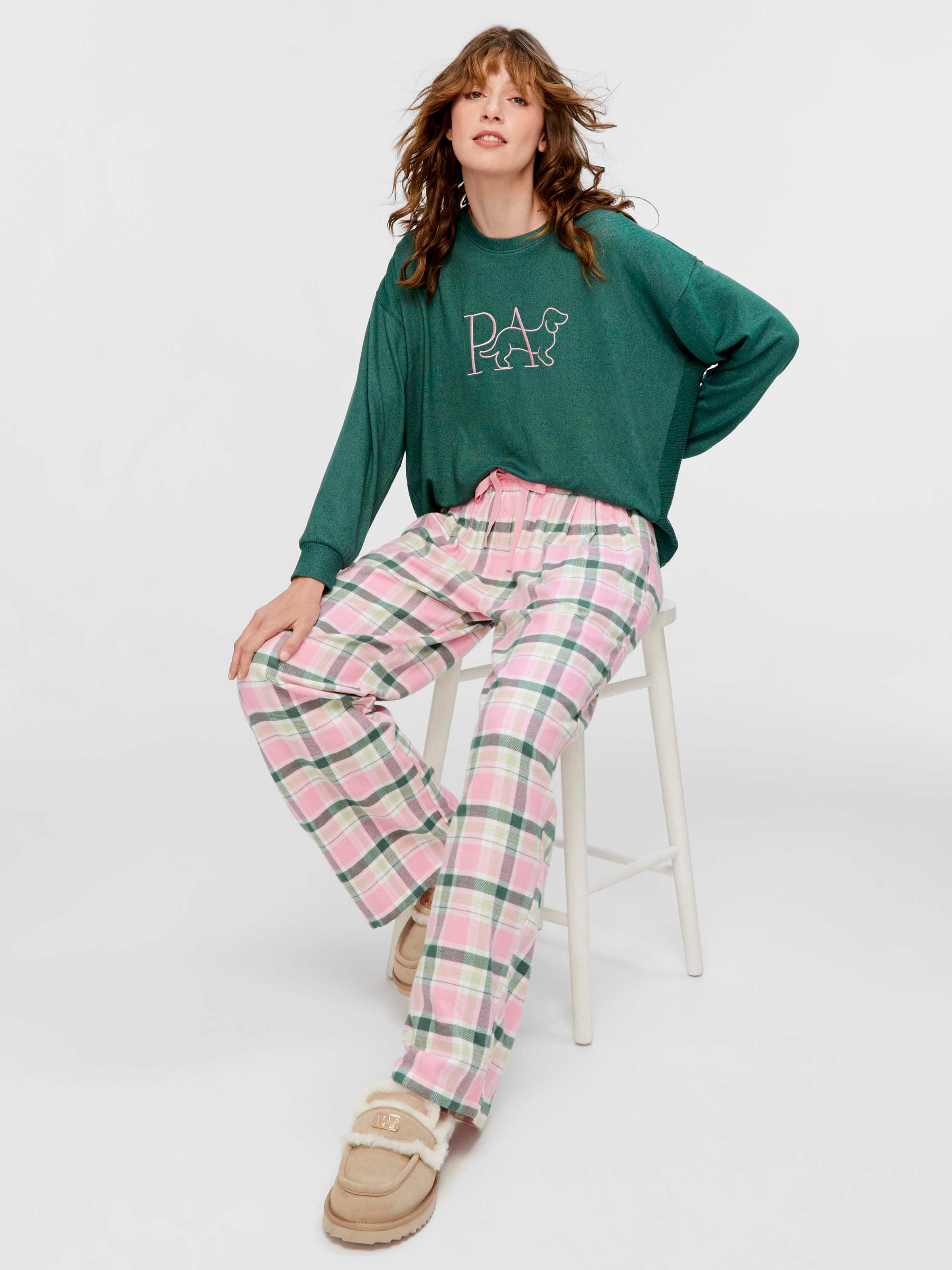 Forest Check Bamboo Flannelette Wide Leg Pj Pant