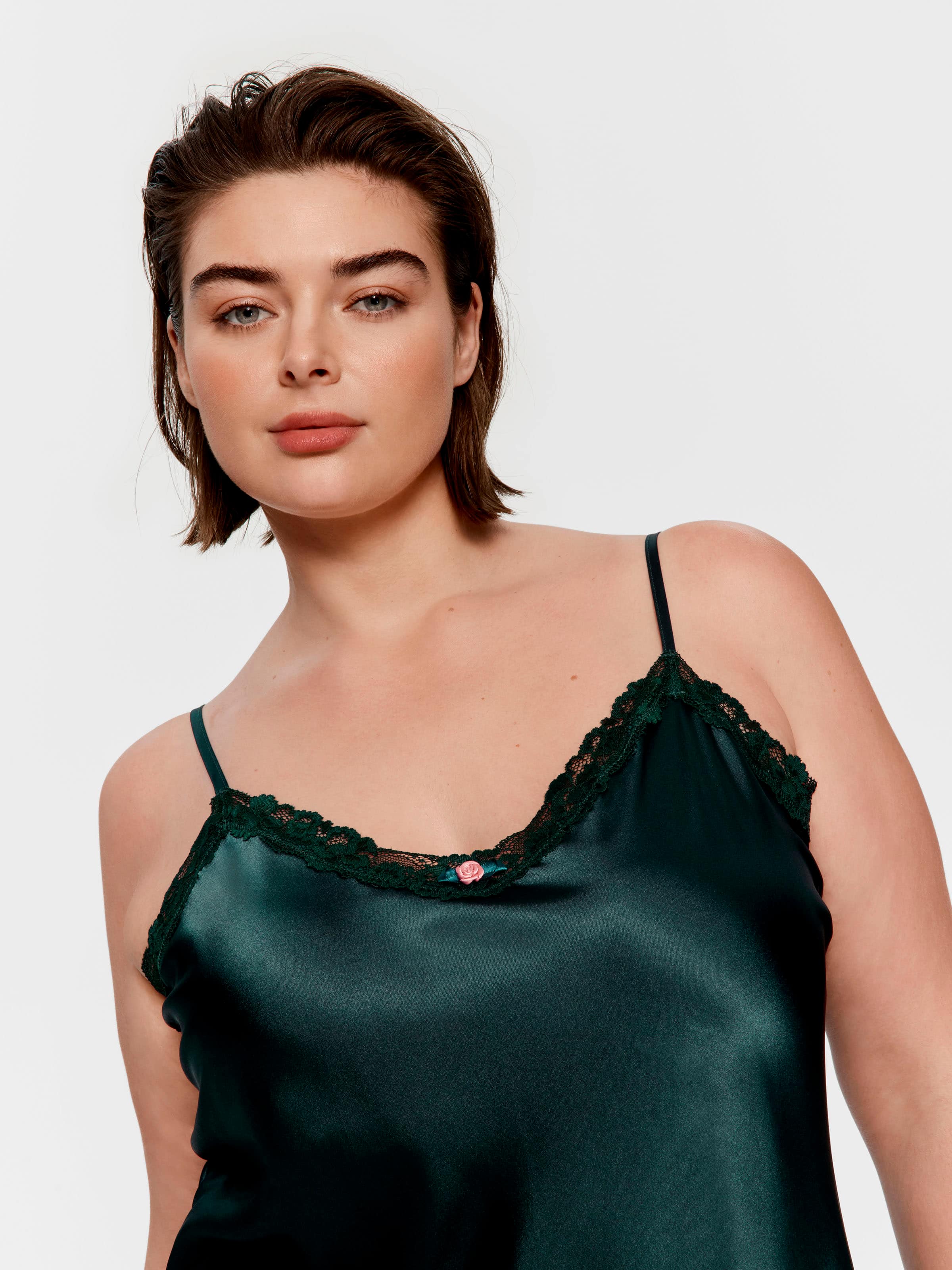 P.A. Plus Forest Green Lace Satin Slip Nightie