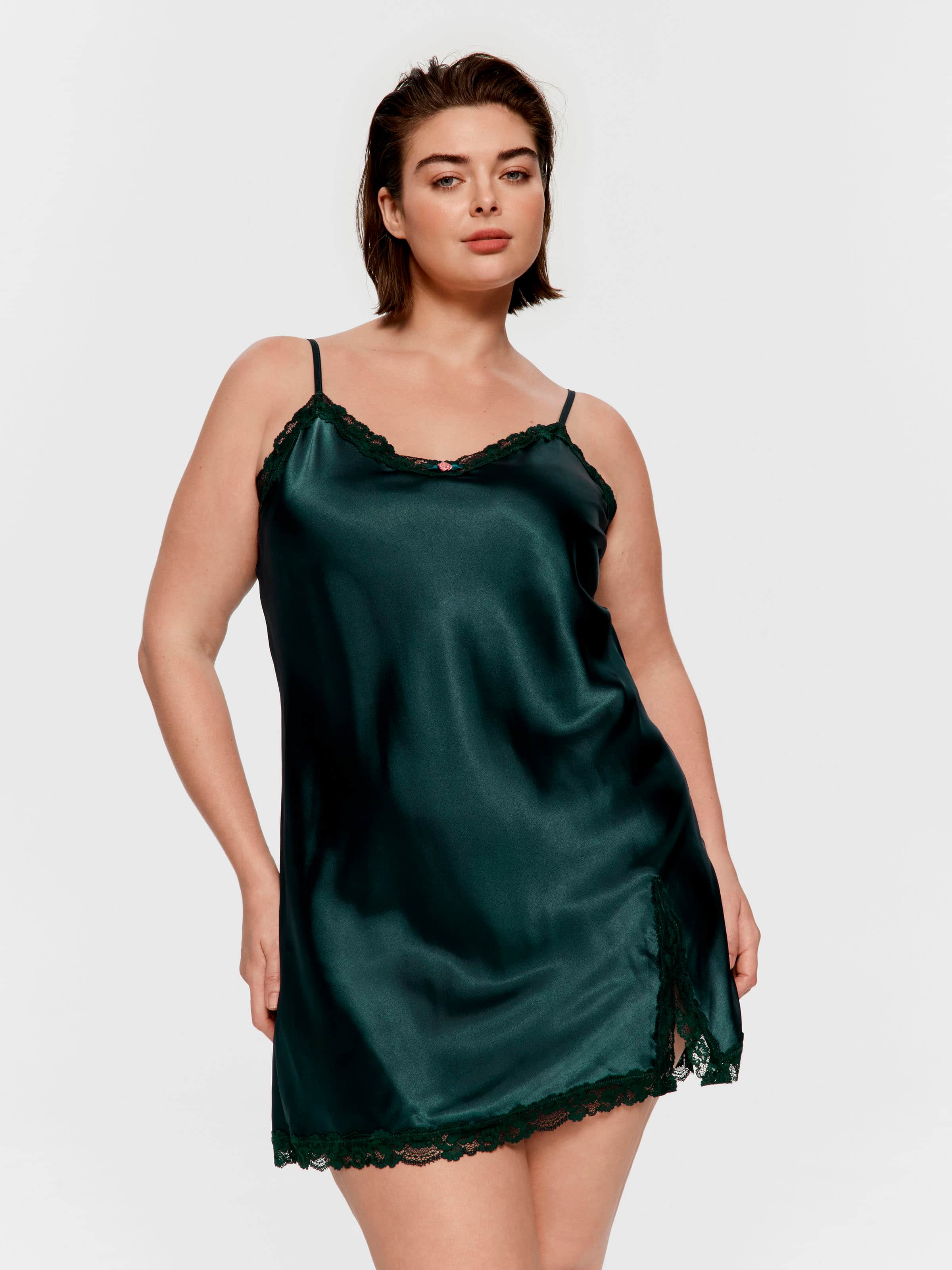 P.A. Plus Forest Green Lace Satin Slip Nightie
