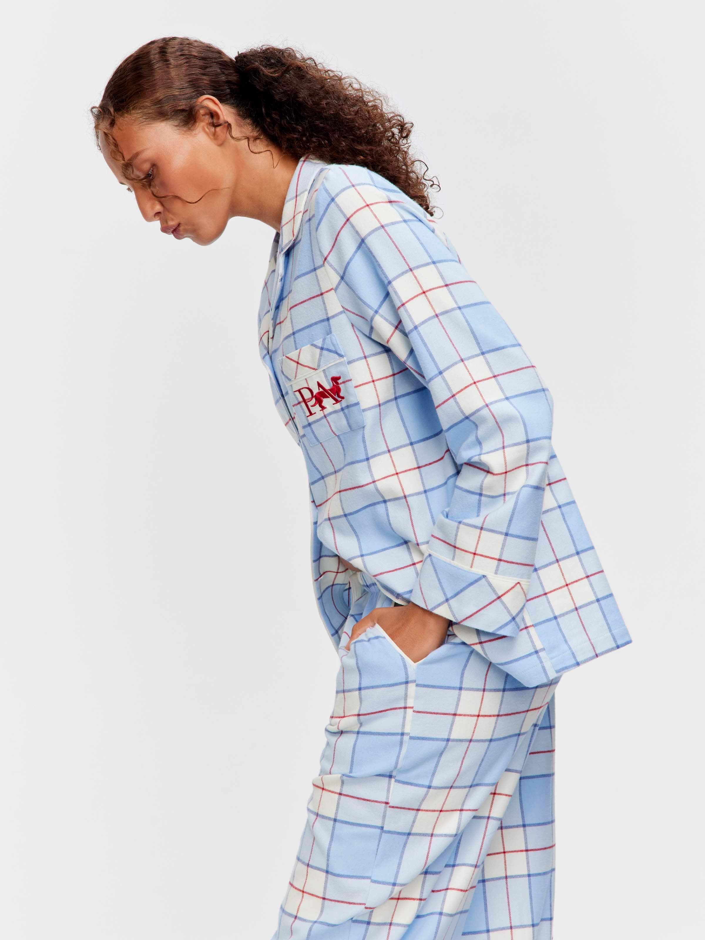 Blue & Red Check 100% Cotton Flannelette Classic Pj Set