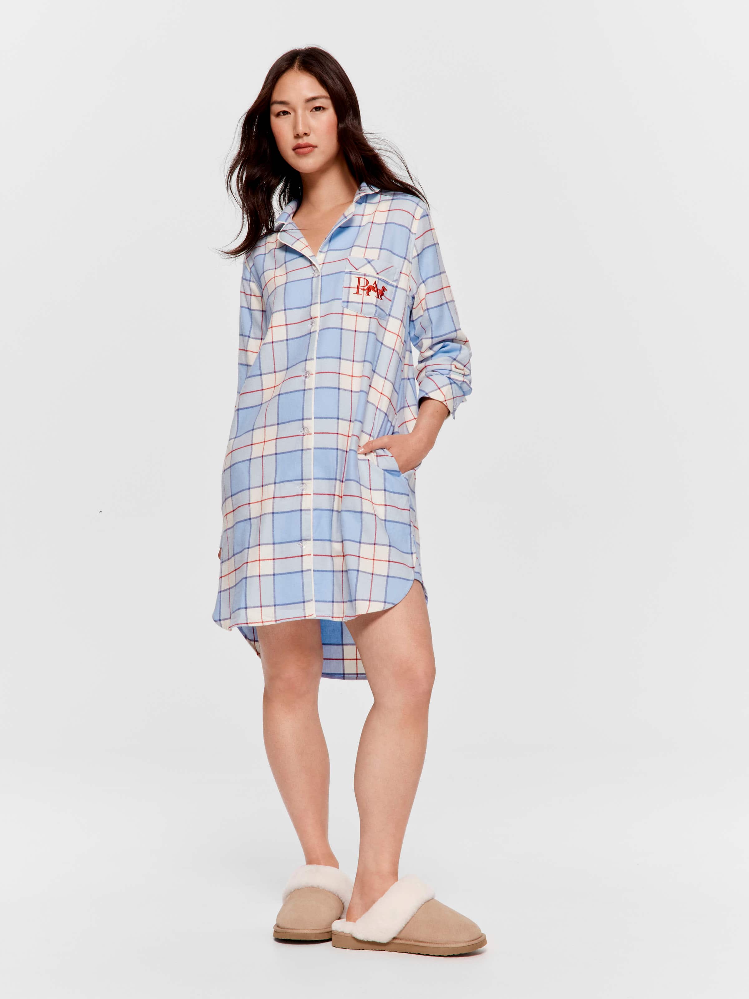 Blue & Red Check 100% Cotton Flannelette Nightshirt