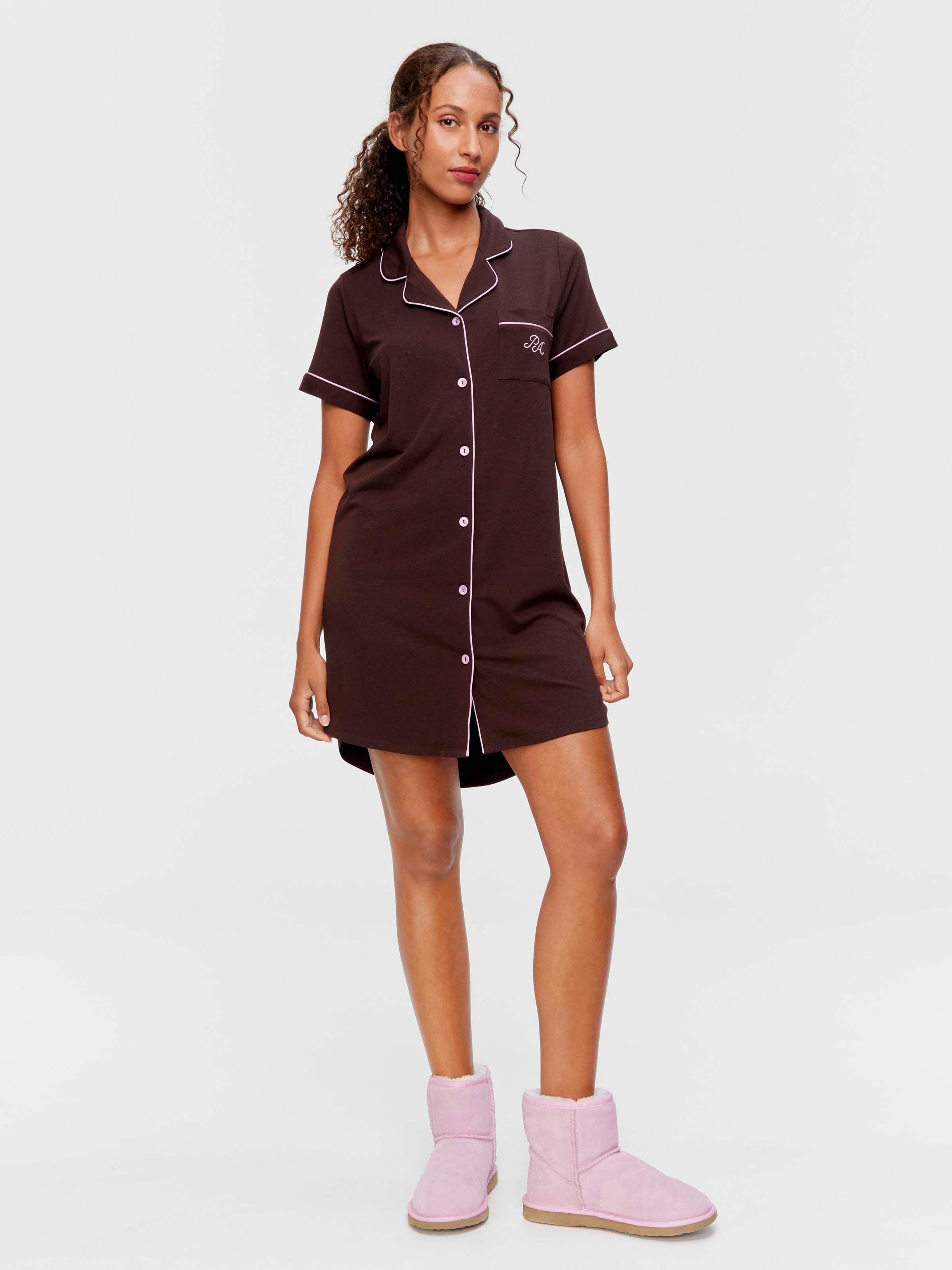 Chocolate Bamboo Jersey Short Sleeve Nightshirt