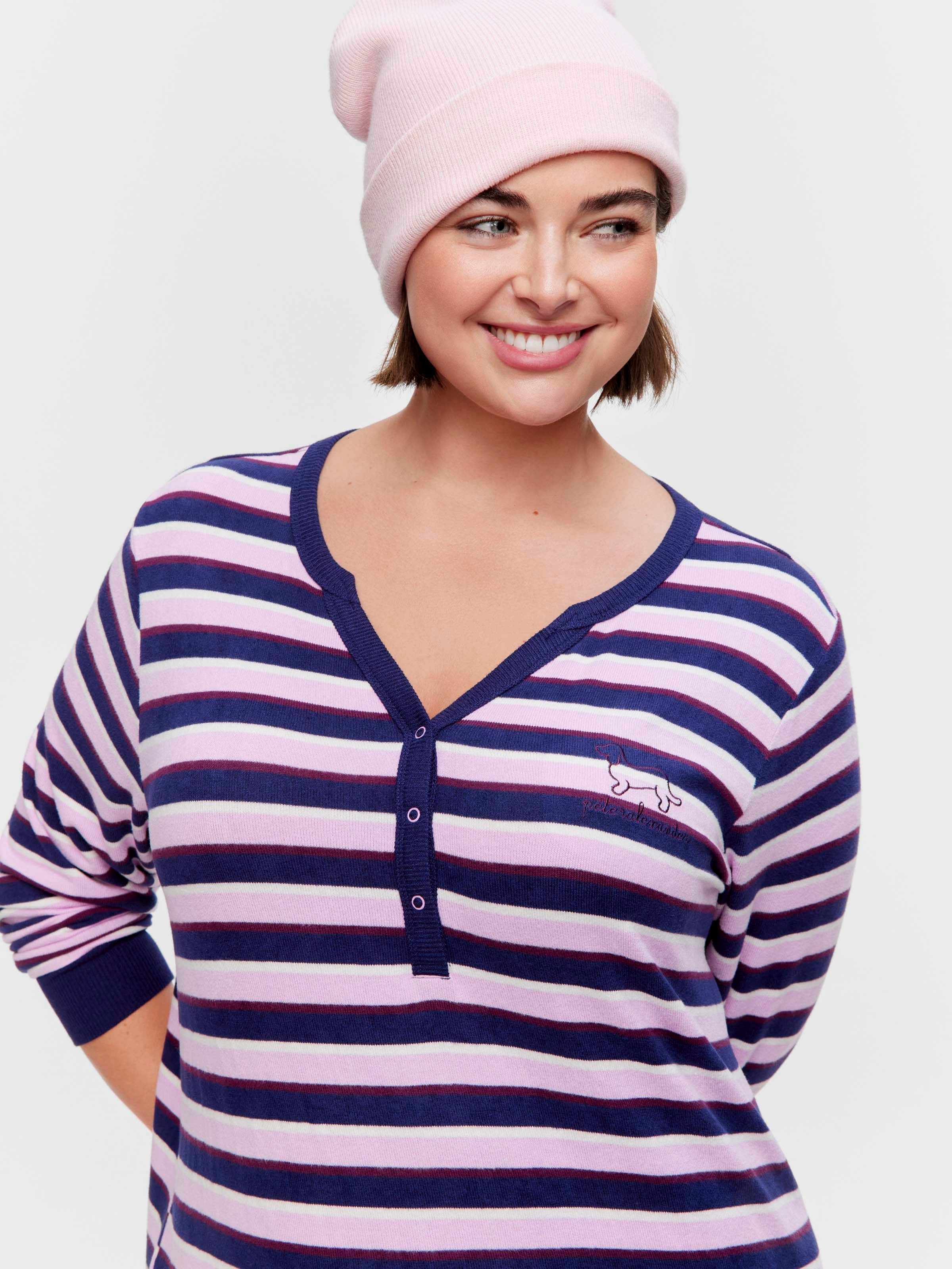 P.A. Plus Fuzzy Stripe Henley Long Sleeve Nightie