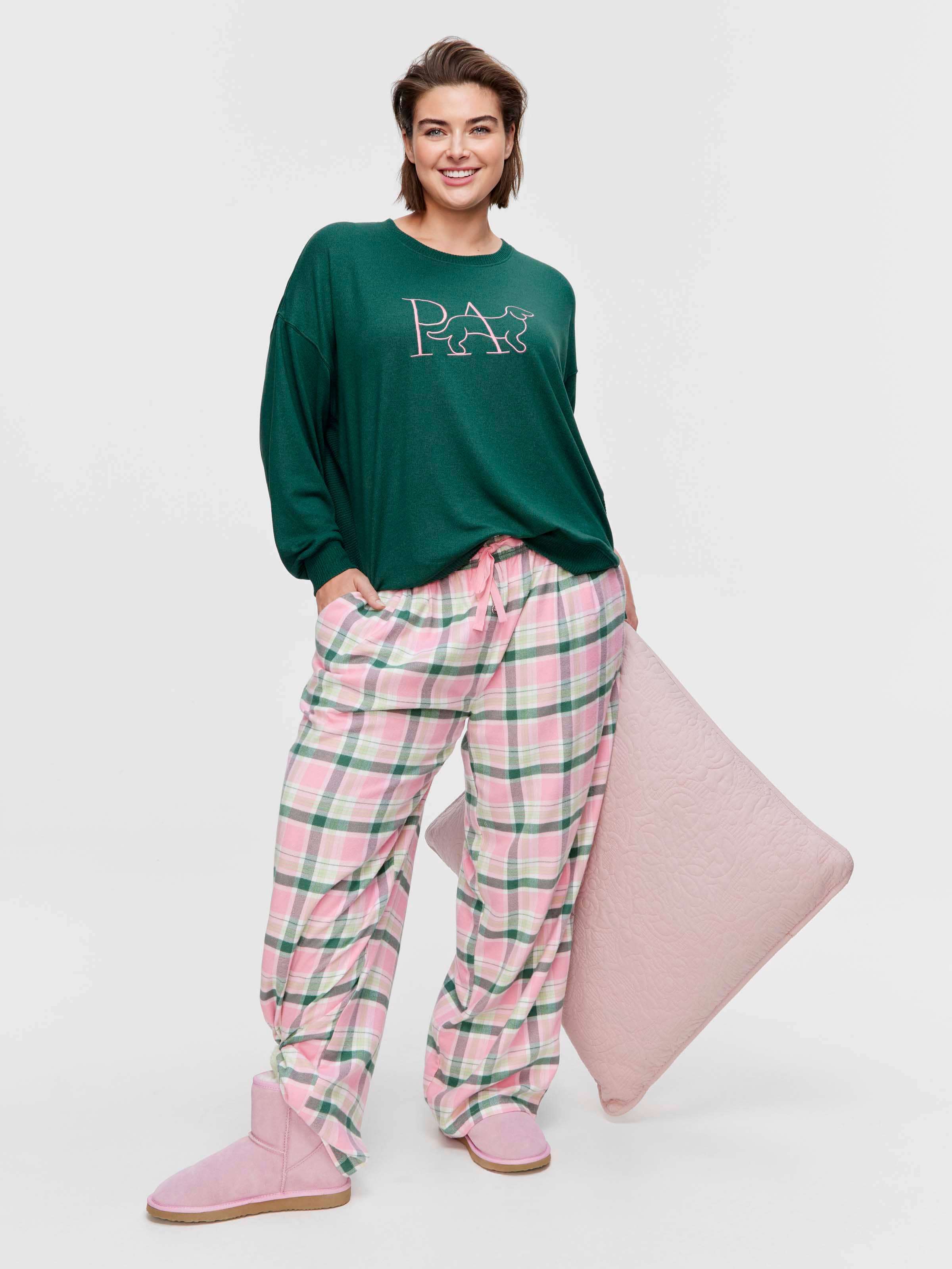 P.A. Plus Forest Check Bamboo Flannelette Wide Leg Pj Pant