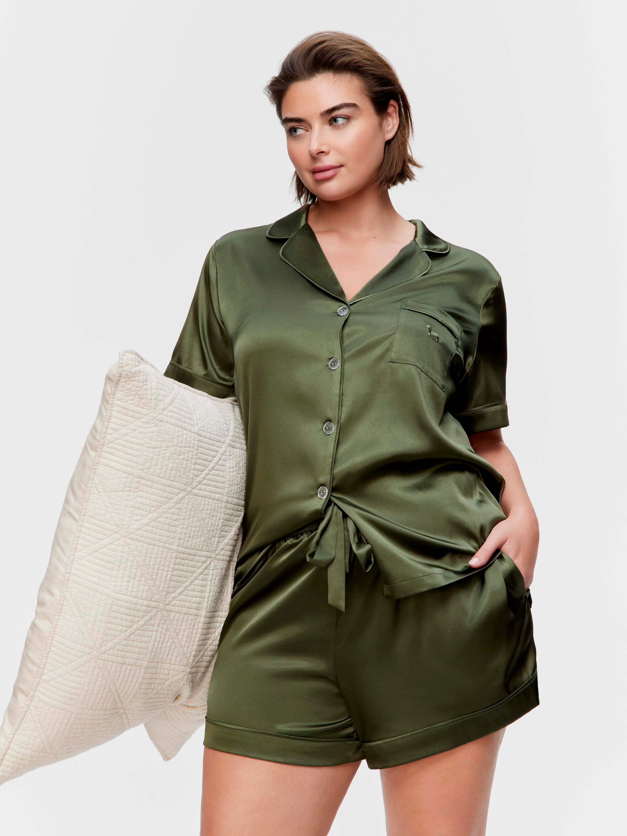 P.A. Plus Khaki Satin Shortie Pj Set