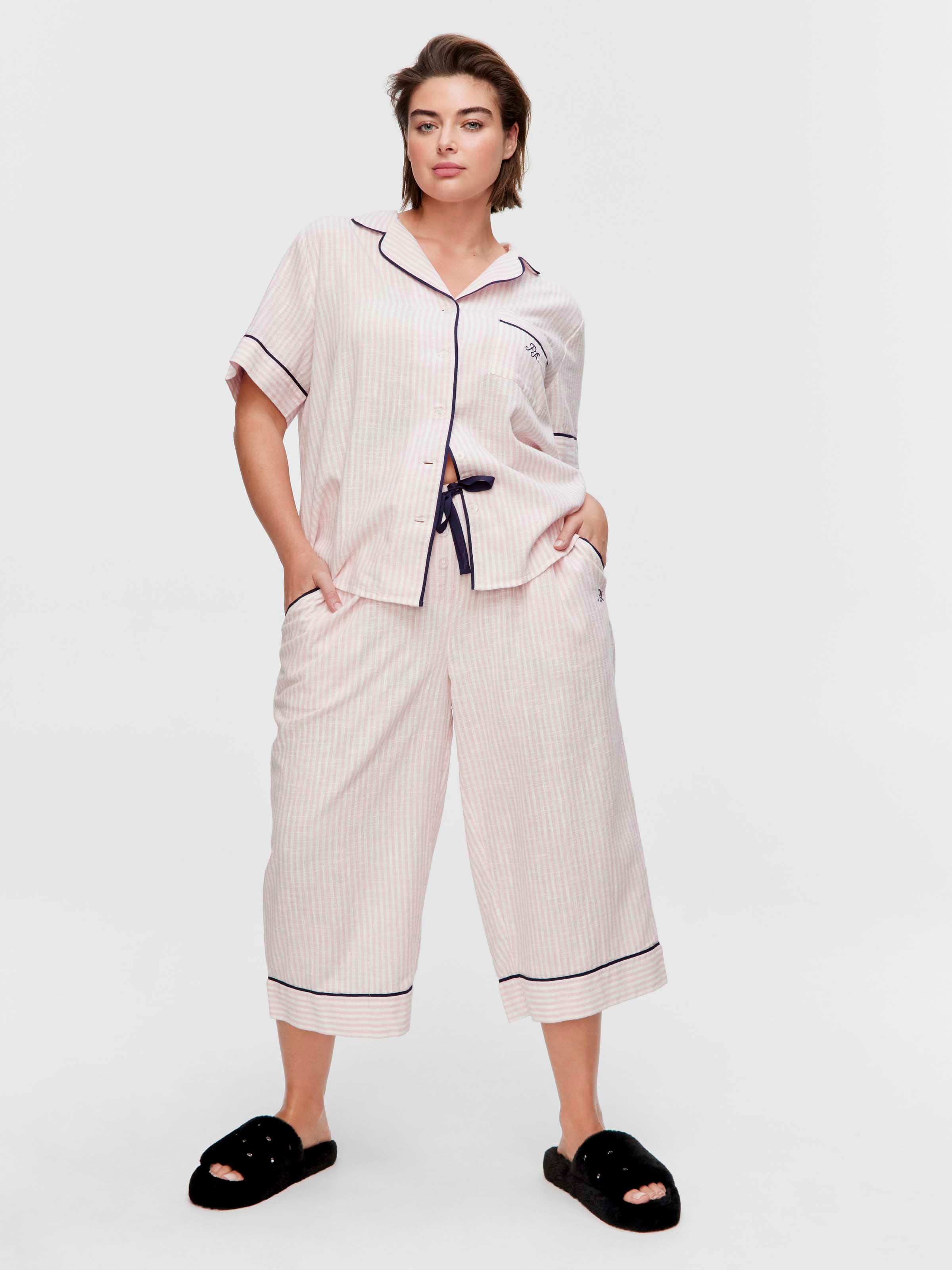 P.A. Plus Pink Stripe 100% Cotton 3/4 Pj Pant