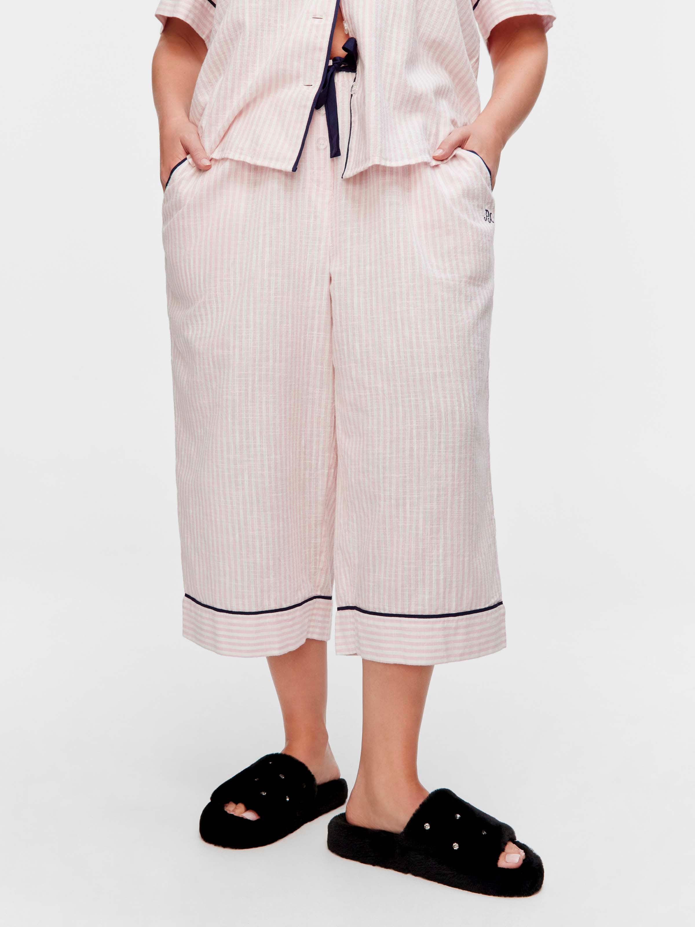P.A. Plus Pink Stripe 100% Cotton 3/4 Pj Pant