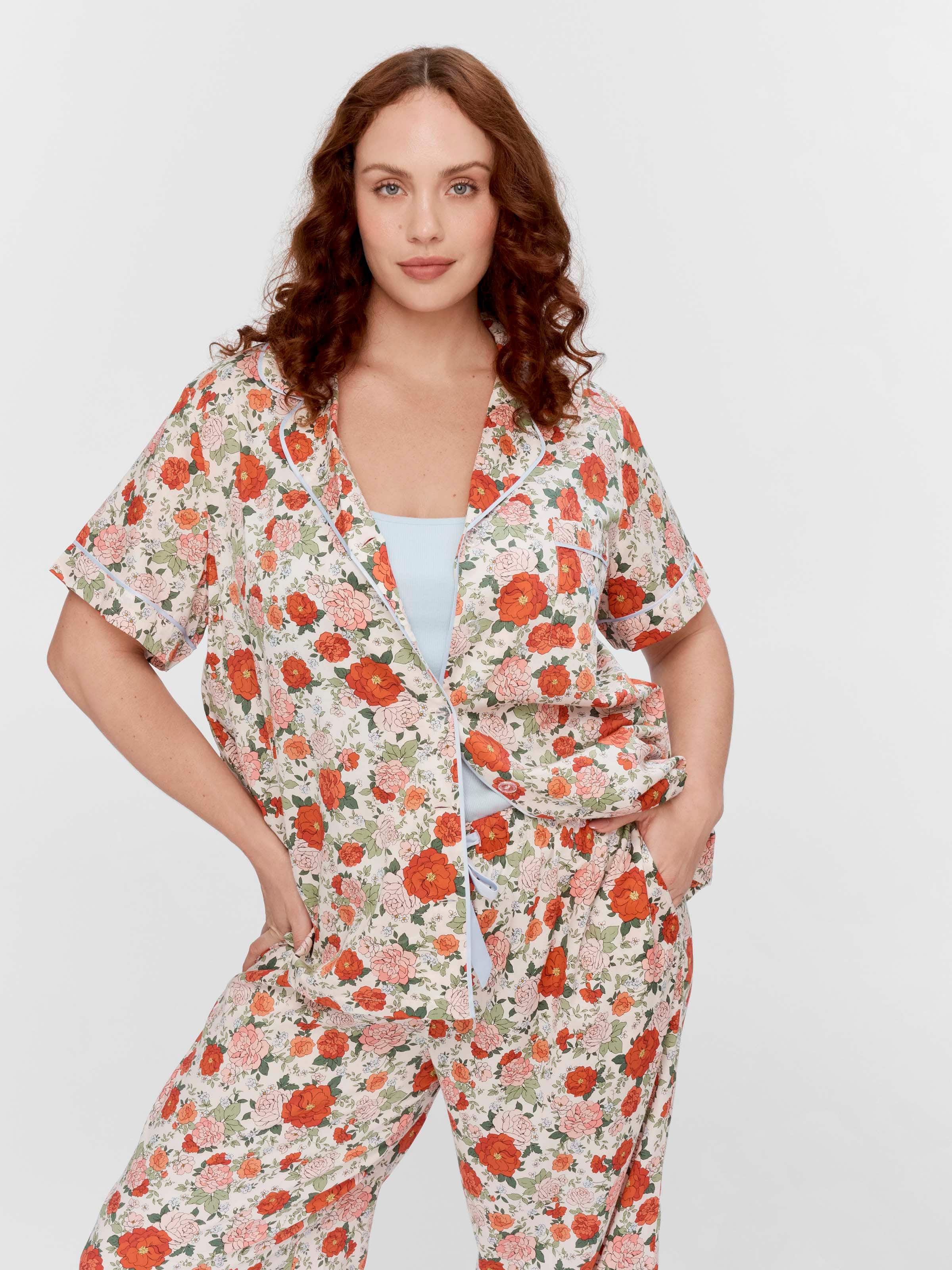 P.A. Plus Red Floral 100% Cotton Classic Pj Set