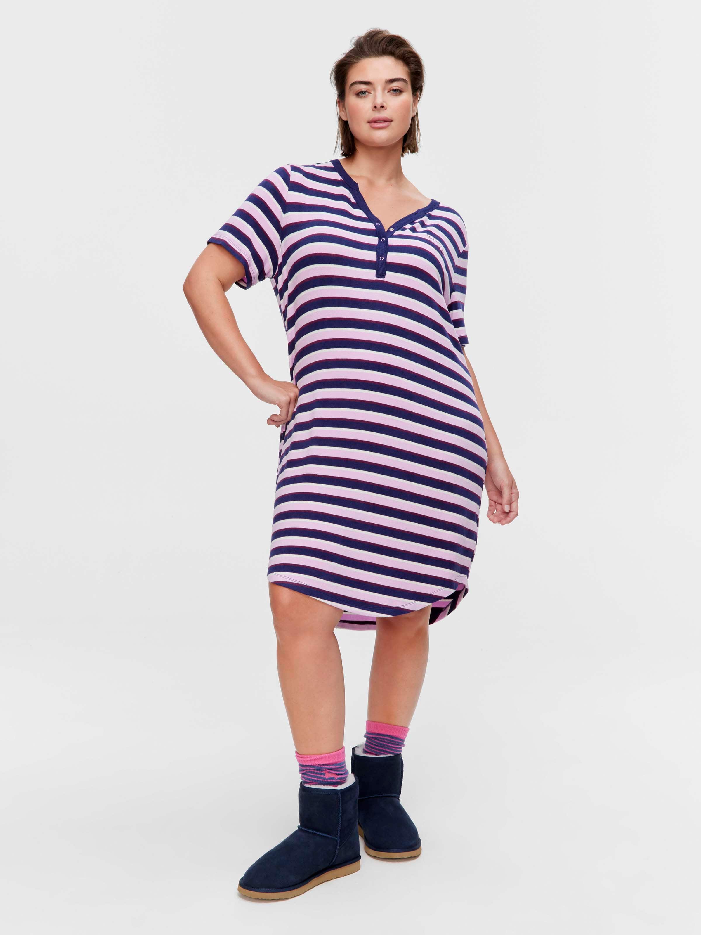 P.A. Plus Fuzzy Stripe Henley Short Sleeve Nightie