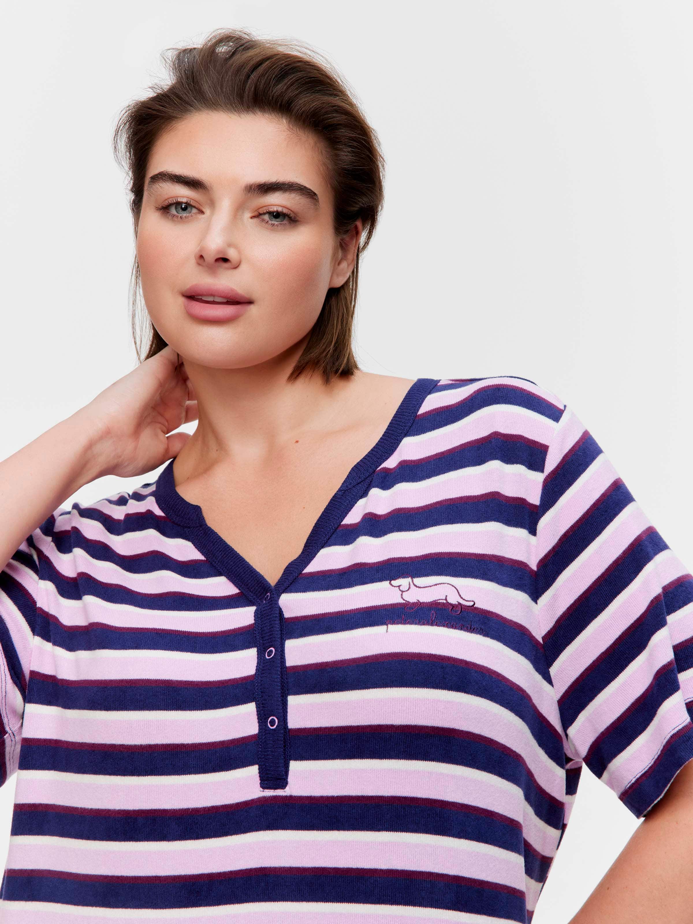 P.A. Plus Fuzzy Stripe Henley Short Sleeve Nightie
