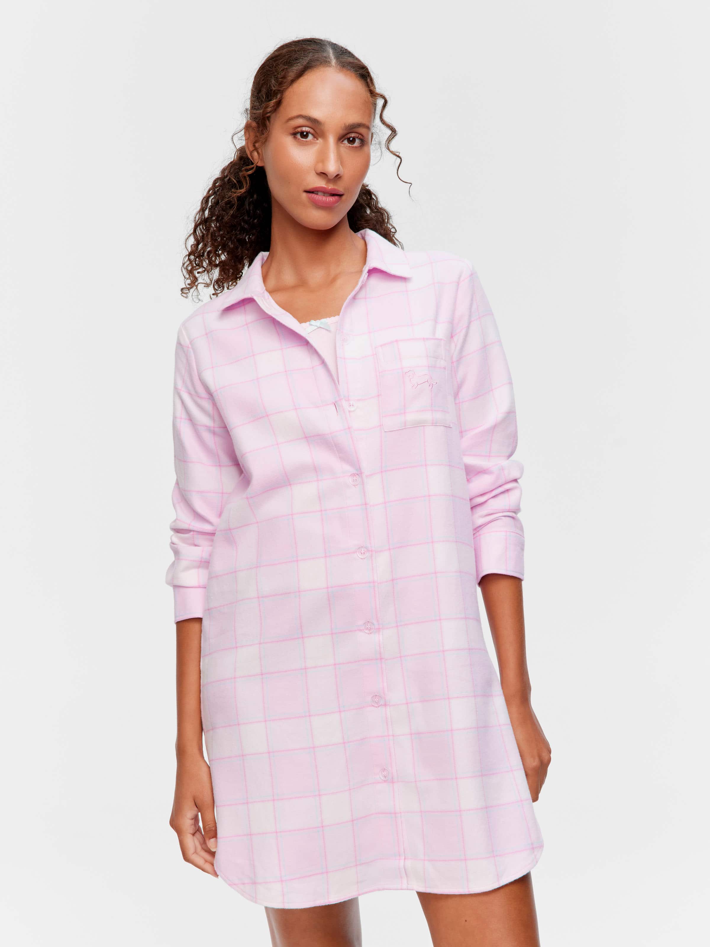 Pink Check 100% Cotton Flannelette Nightshirt
