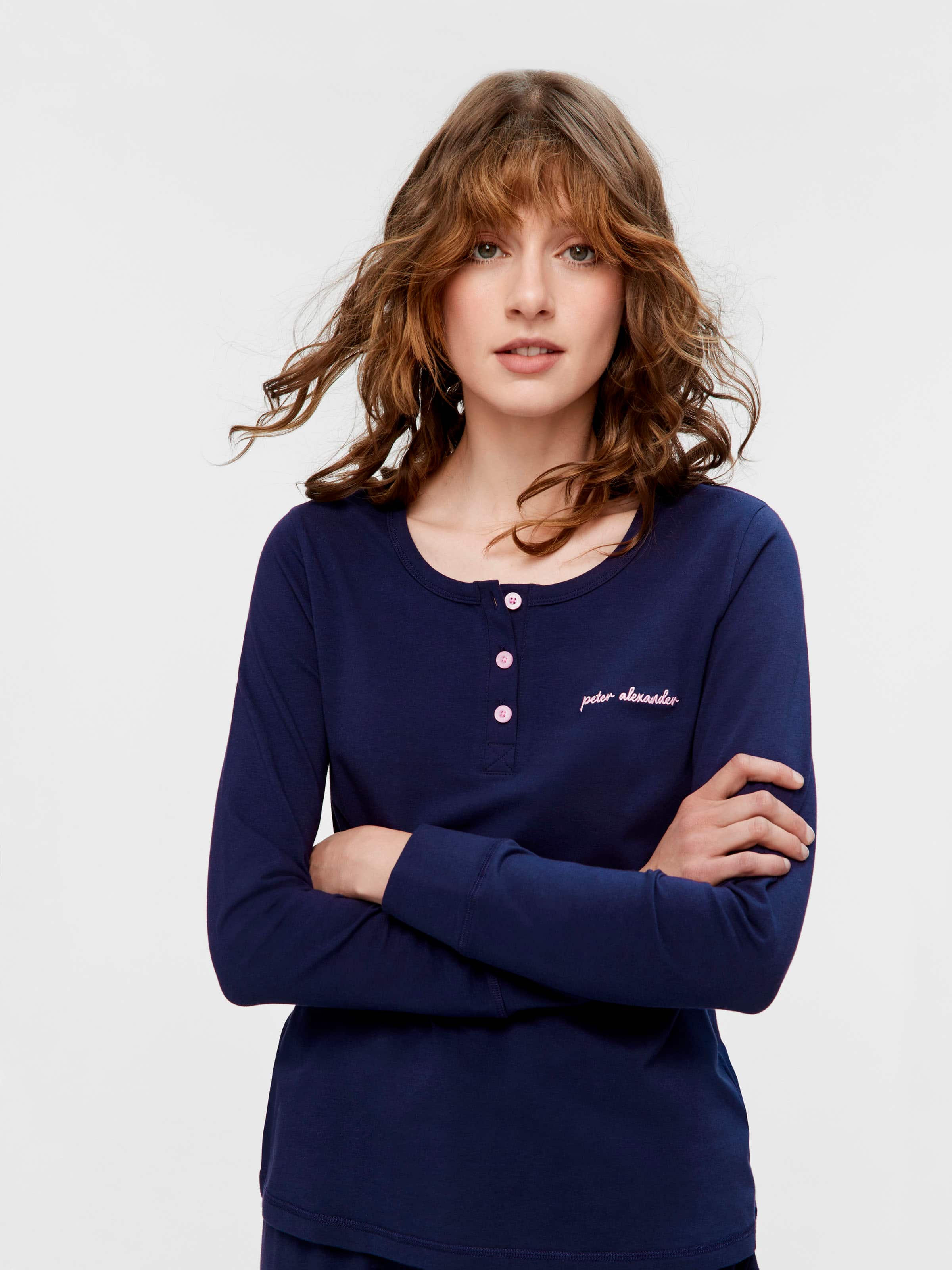 Navy Branded Henley Top