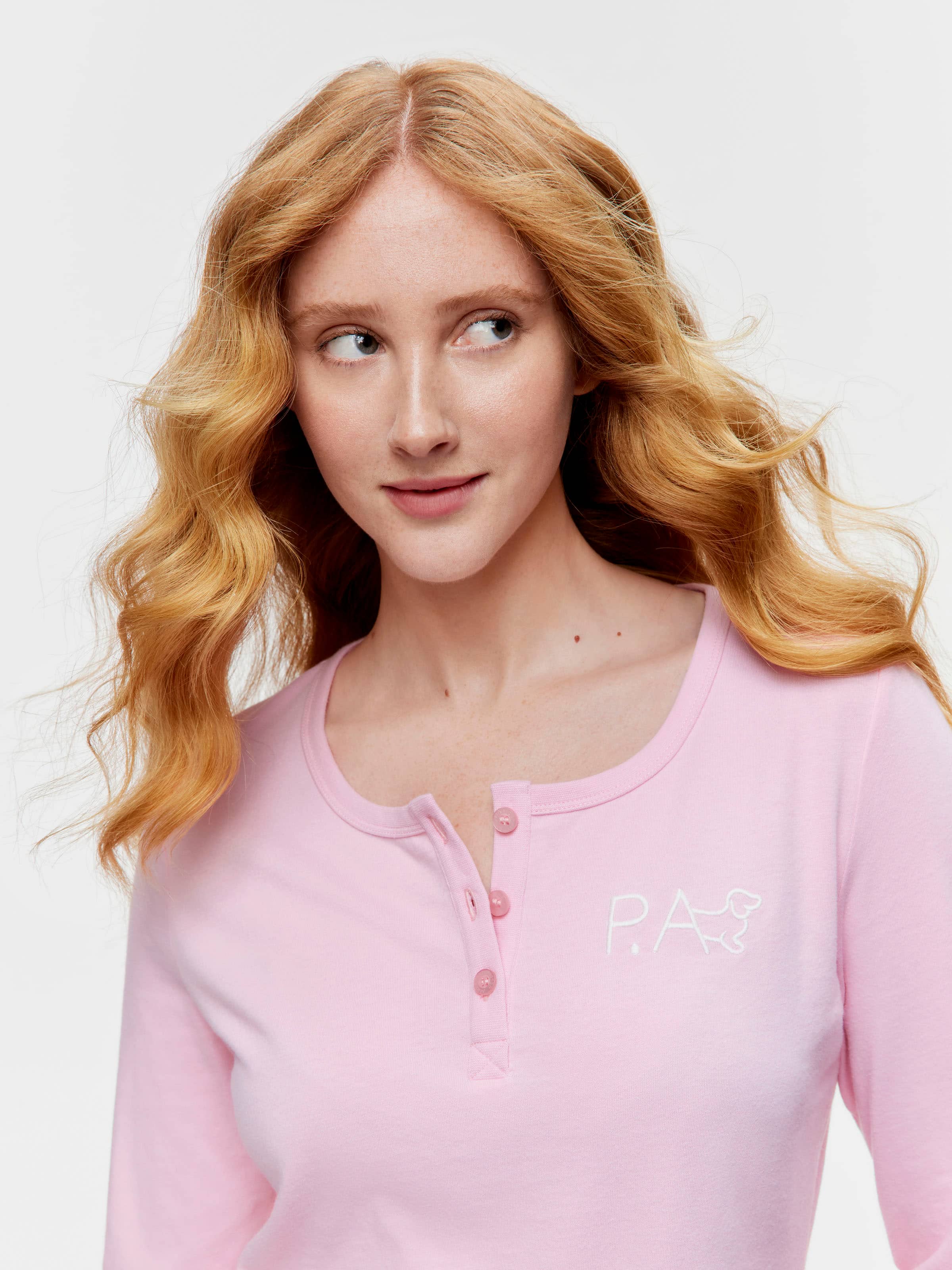 Pink 100% Cotton Henley Top