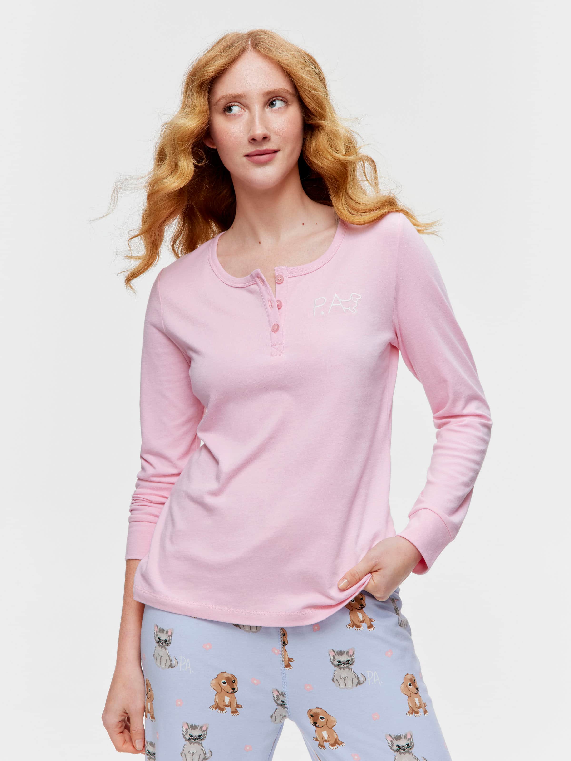 Pink 100% Cotton Henley Top