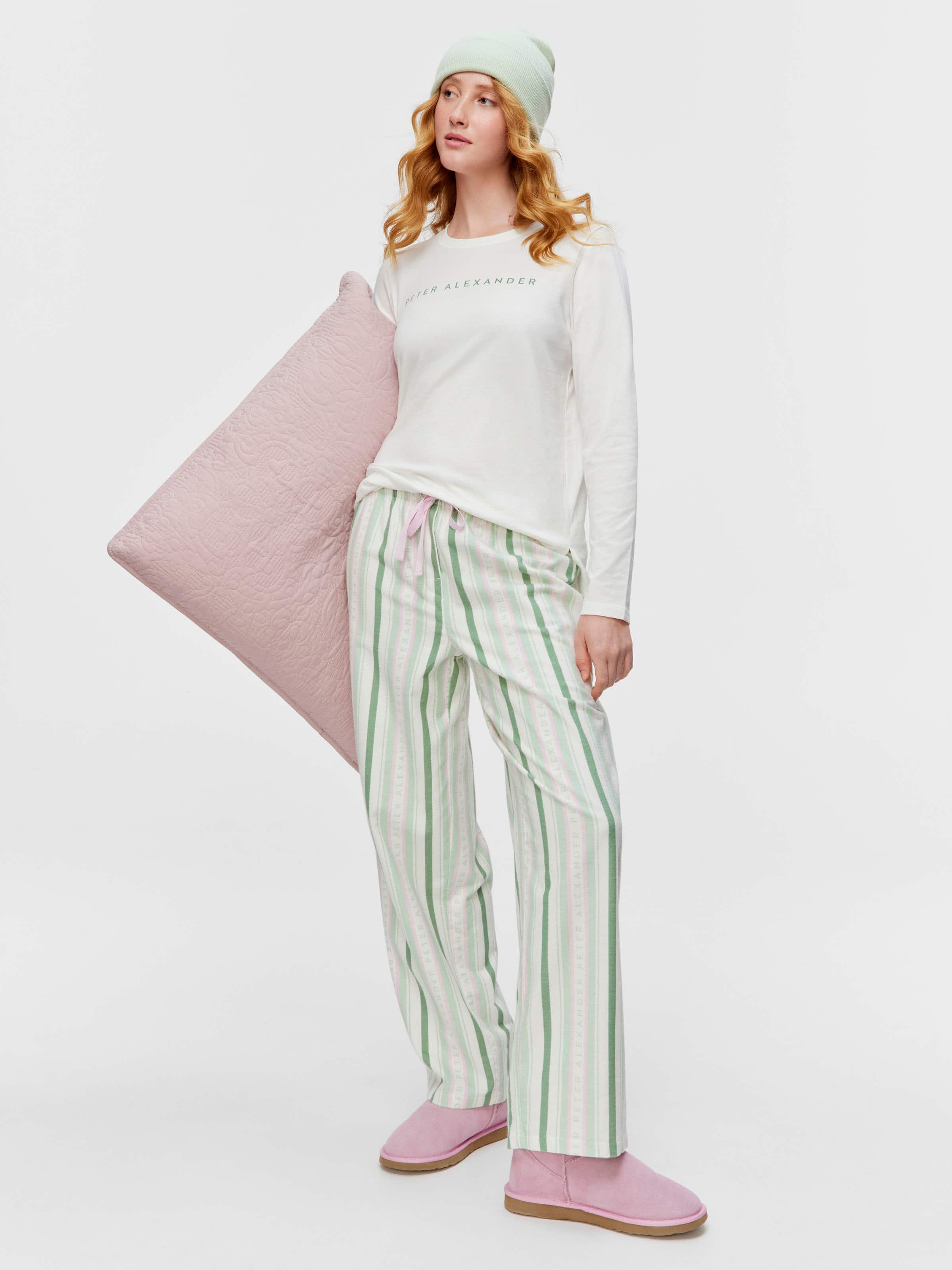Green Stripe 100% Cotton Flannelette Classic Pj Pant