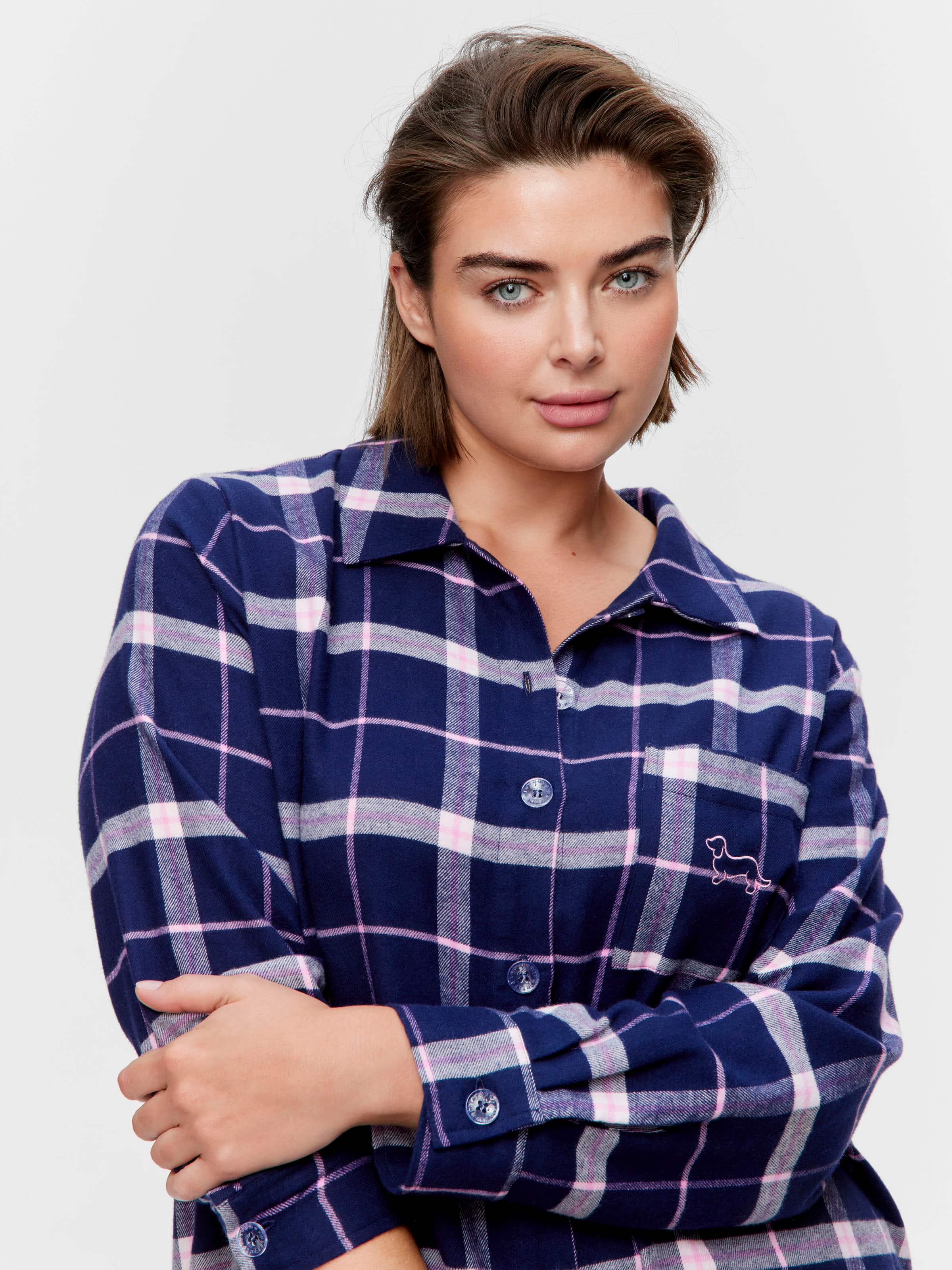 P.A. Plus Navy Check 100% Cotton Flannelette Nightshirt