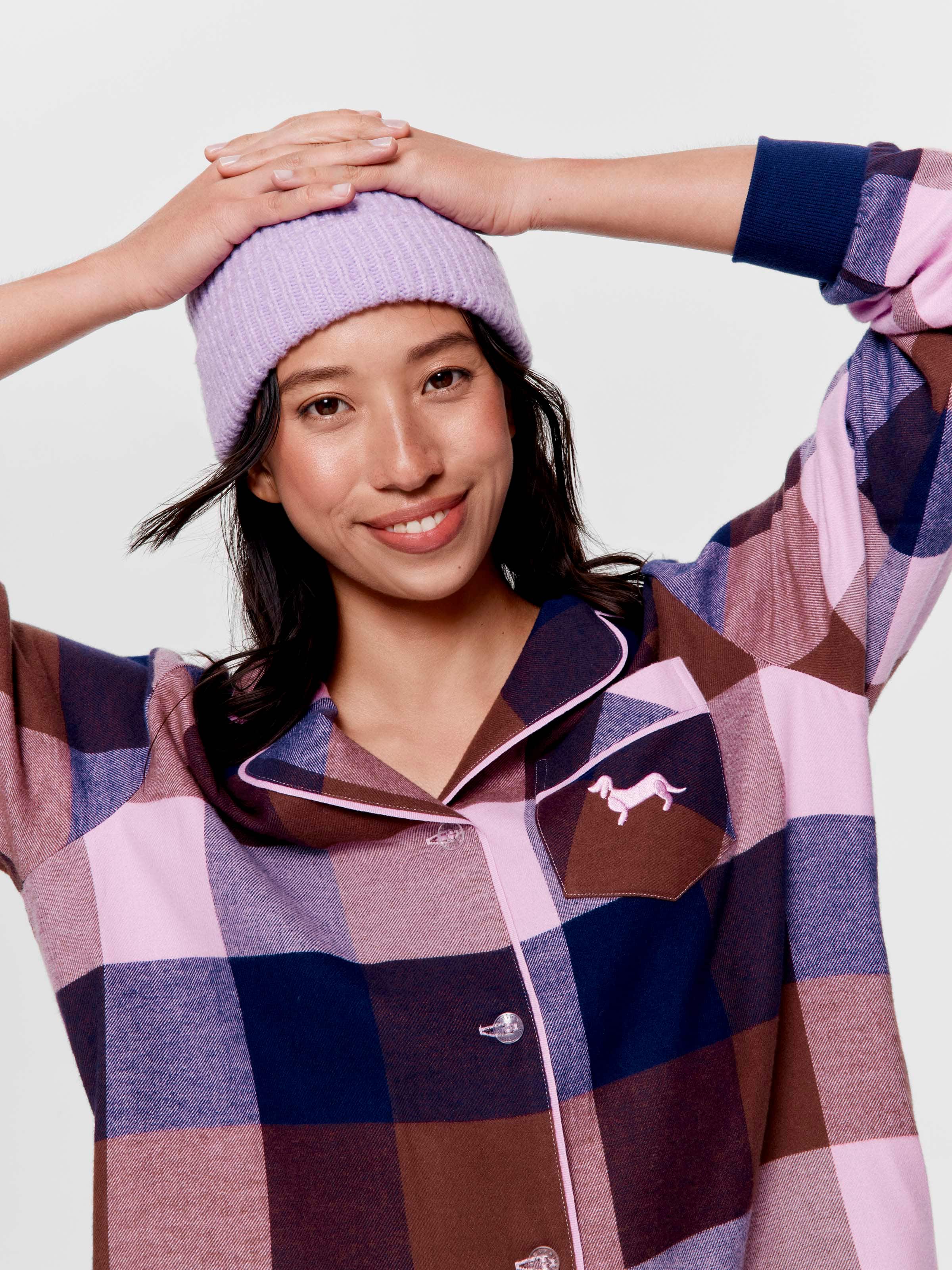 Navy & Choc Buffalo Check 100% Cotton Flannelette Nightshirt