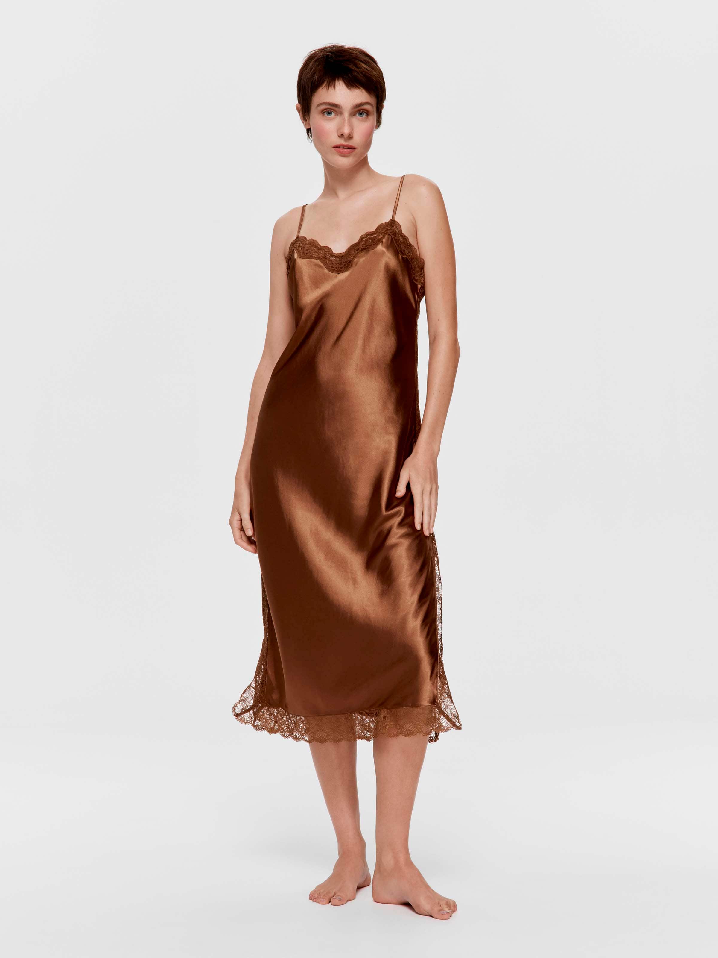 Lace Trim Satin Slip Nightie